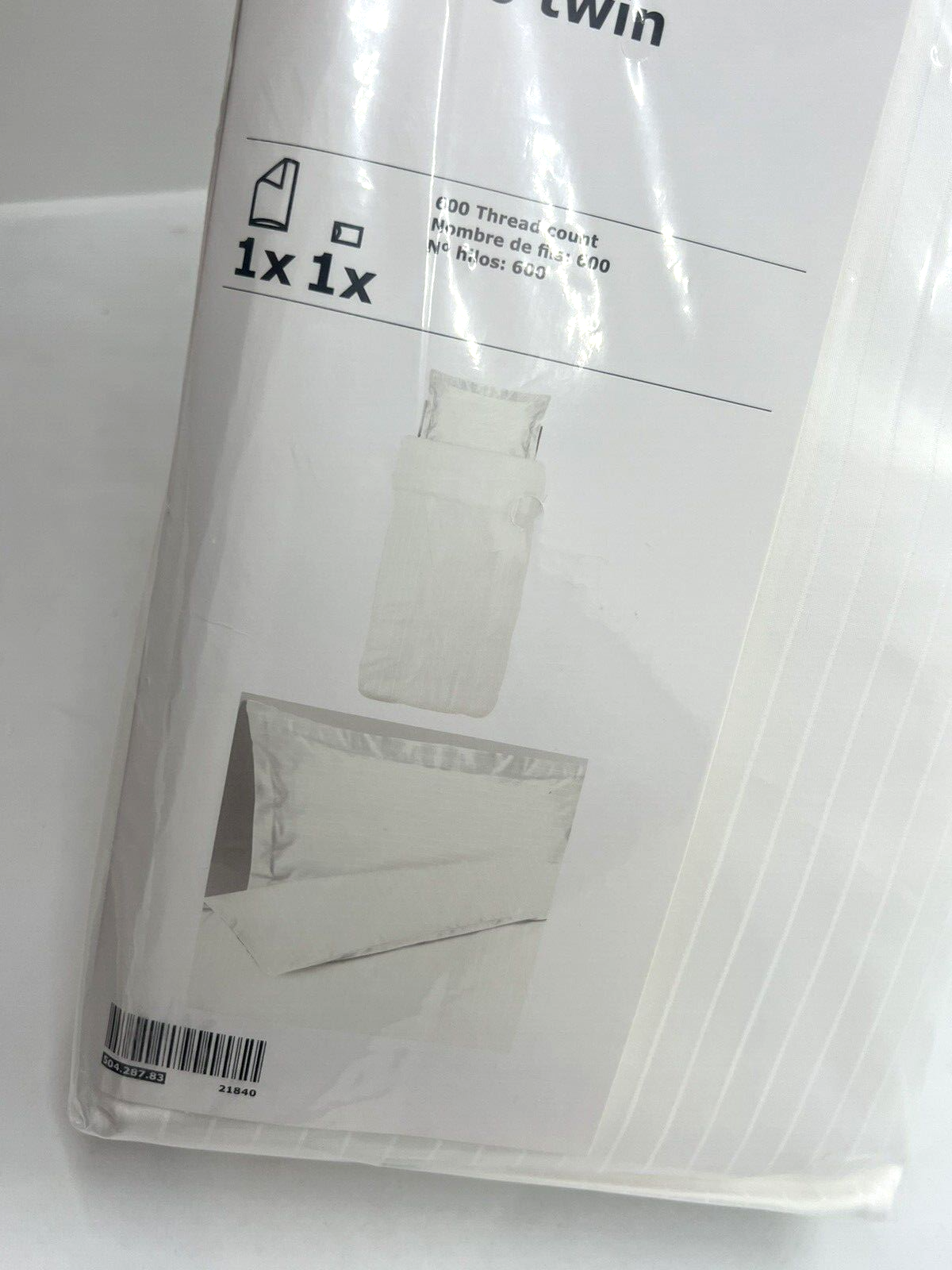 New Ikea Hastskrappa Twin Duvet cover and pillowcase, white 600 Thread count