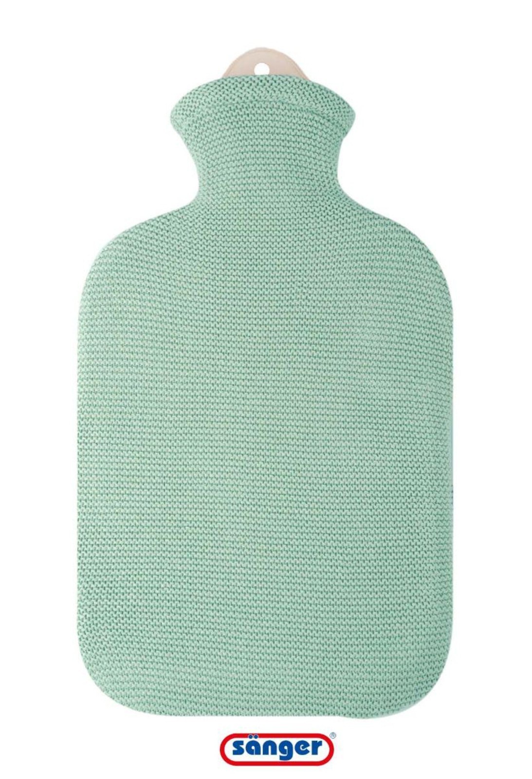 Sanger 2.0 liter hot water bottle with knitted MINT GREEN cotton cover