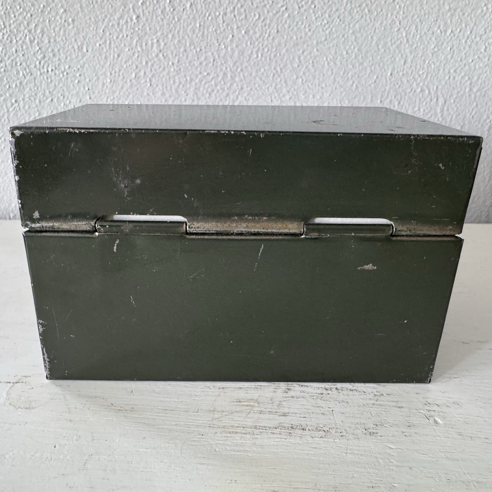 Vintage Green Metal Card File Box U.S.P. R. N.F. Accepted Preparations W Cards