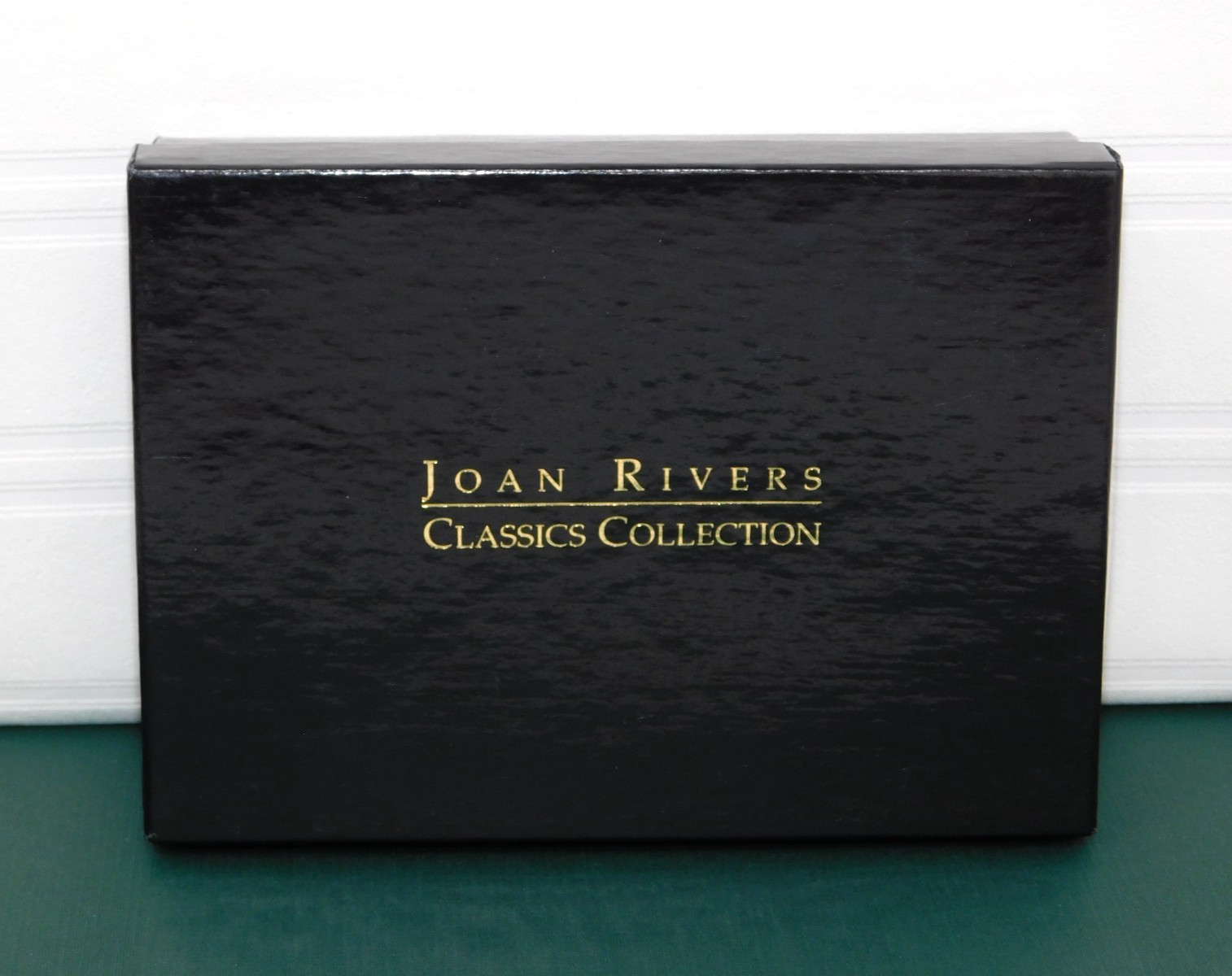 Vintage JOAN RIVERS Gunmetal & Clear Rhinestone Disc Y-Drop Necklace New in Box