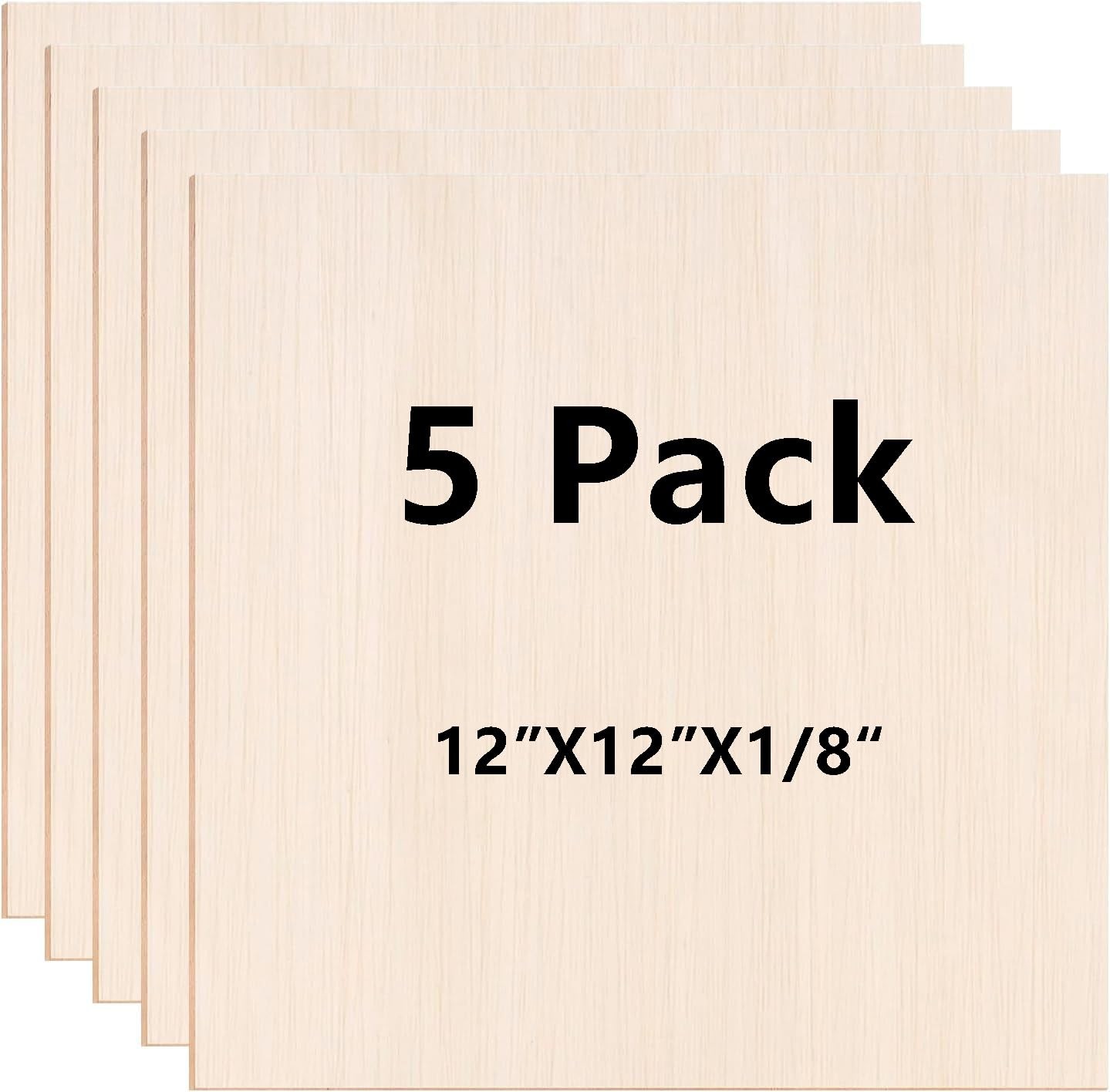 5 Pack 12"x12"x1/8 Basswood Sheets for Crafts Thin Plywood Sheets  Balsa Wood...