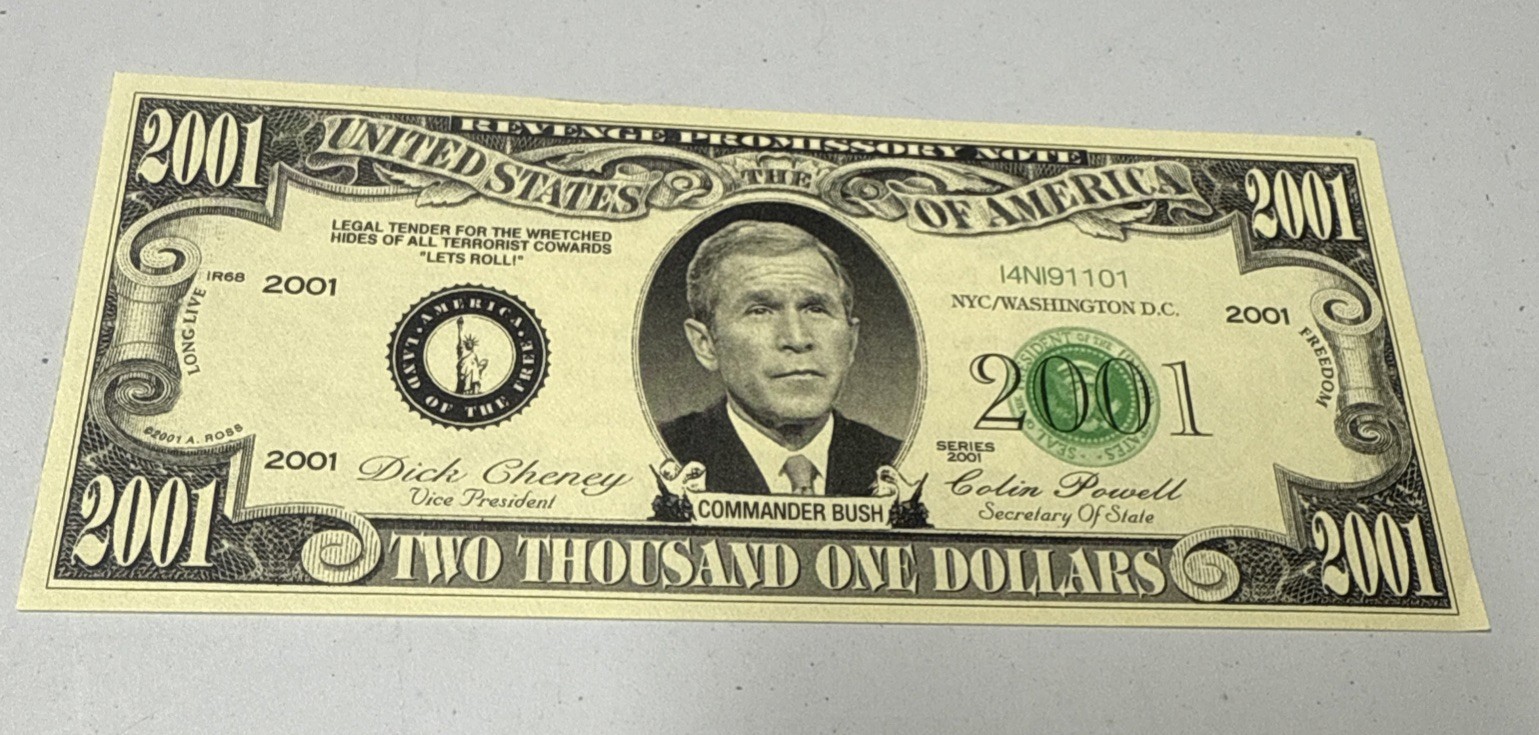 1 Vintage 2001 Dollar Bill George Bush Commemorative Currency 9/11 Memorial WTC