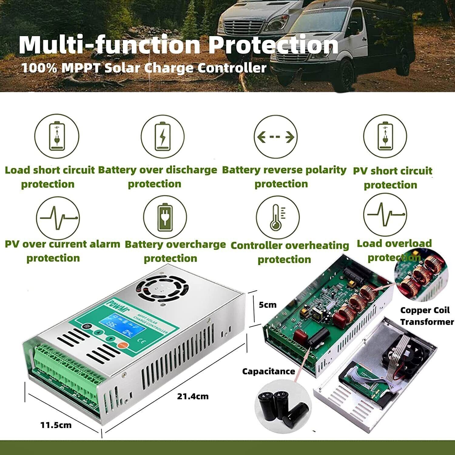 USA MPPT 60AMP Solar Charge Controller For 12V 24V 36V 48V DC Battery Regulator