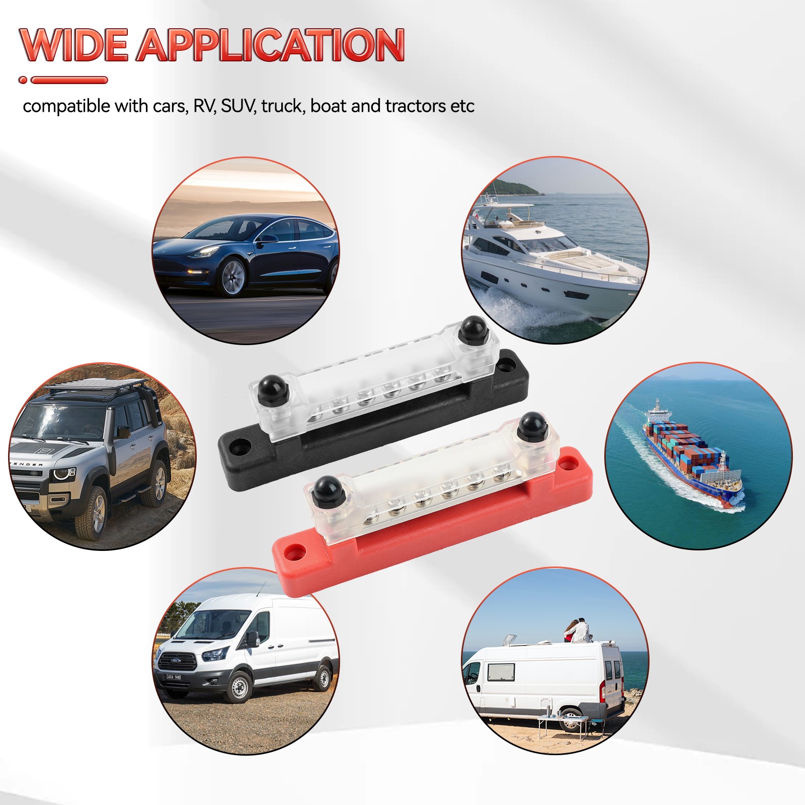 2x 12V Distribution Bus Bar Auto Boat Marine Power 6 Way Terminal Block Bus Bar