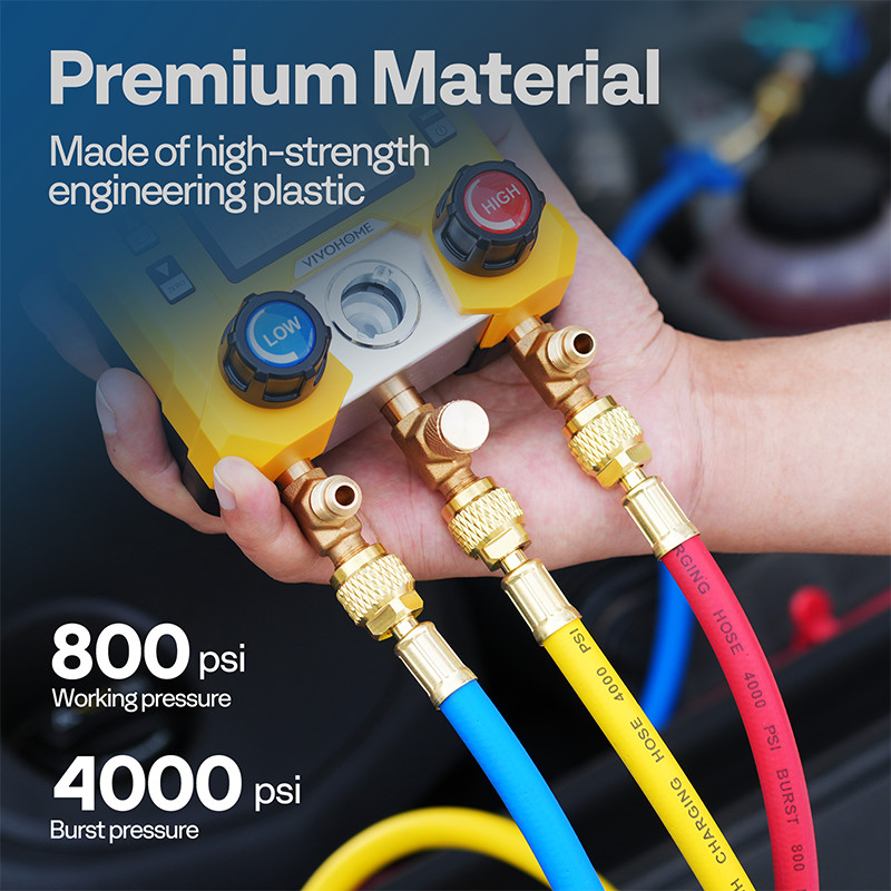 Refrigeration Digital AC Manifold Gauge Set 3 Way HVAC Gauges for R1234yf R134a