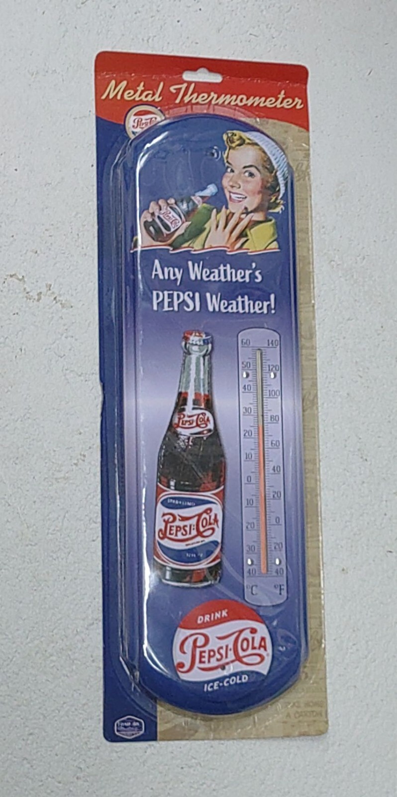 Pepsi Cola Any Weather's PEPSI Weather Metal Tin Thermometer Reproduction