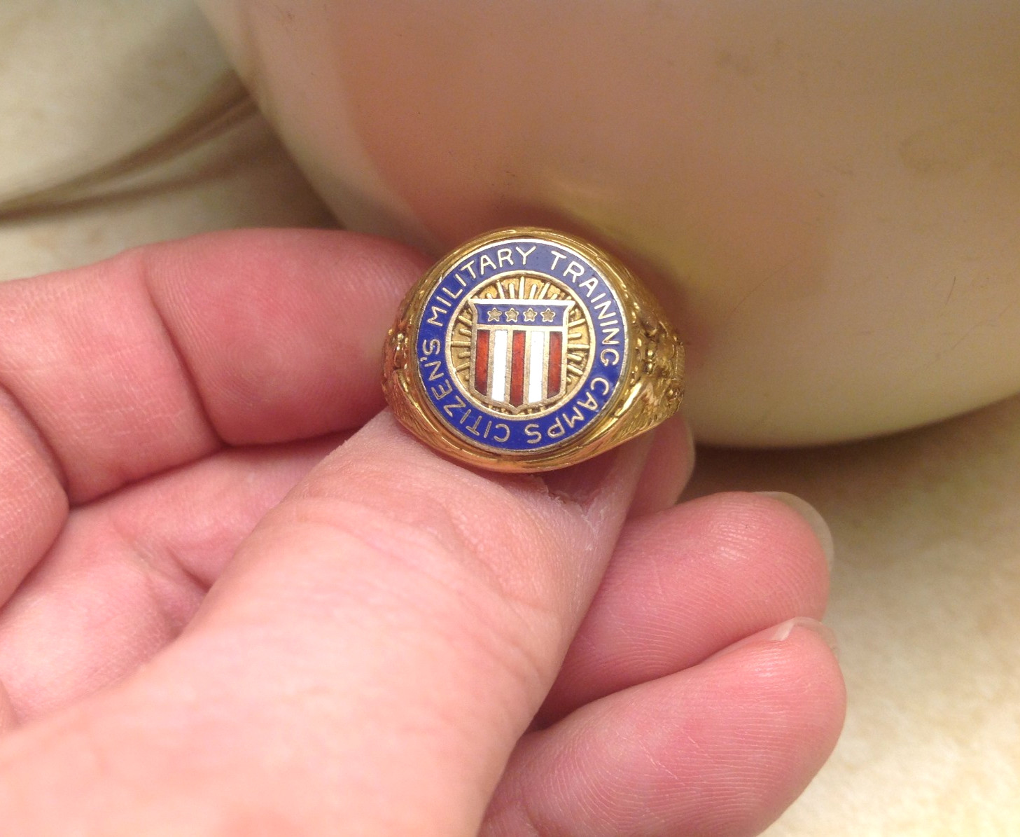 1920s US Citizens Military Training Camps RGP 14K Gold Shell Men's Ring SZ 10.25