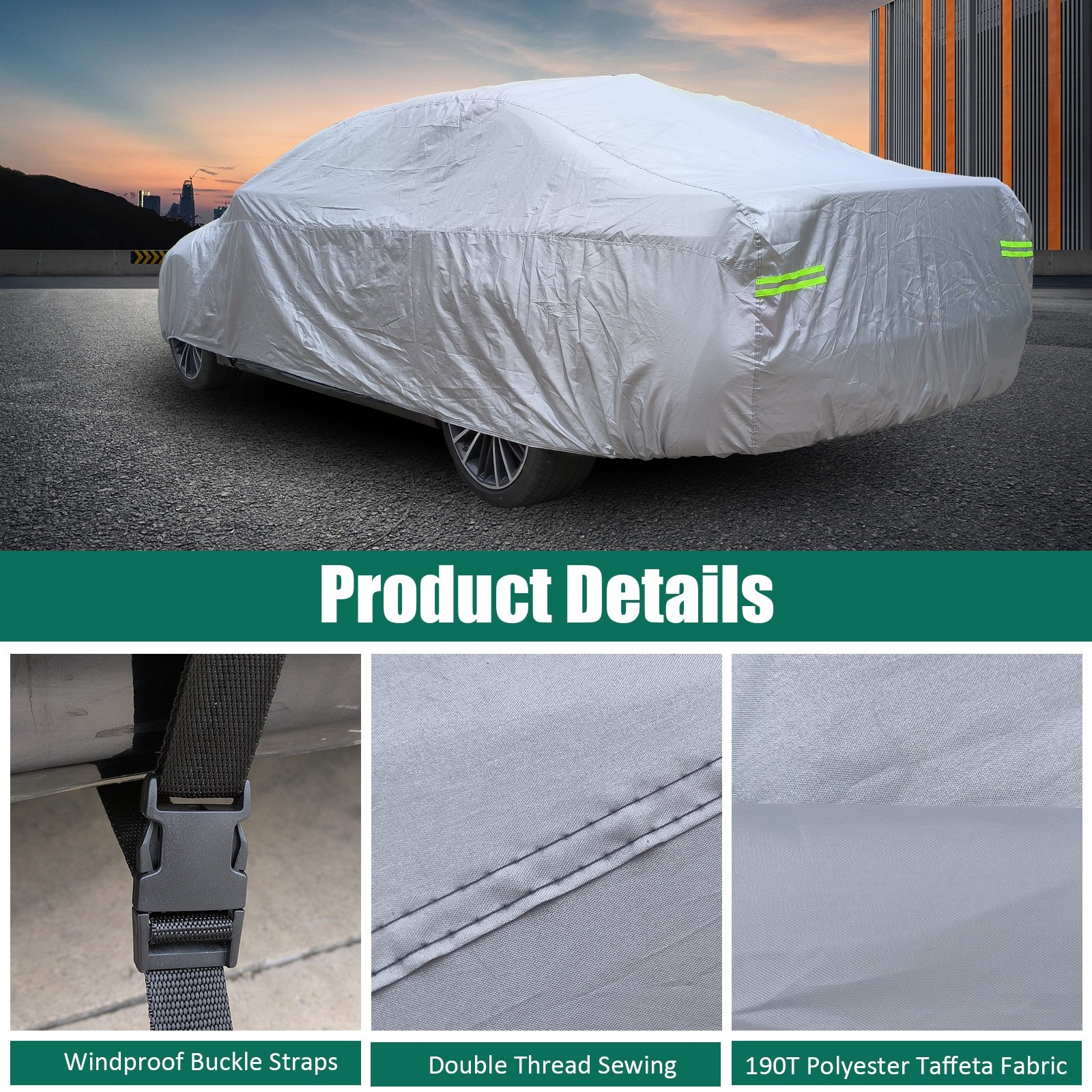 190"-200" Universal Car Cover Waterproof All Weather Protection Fit Sedan Length
