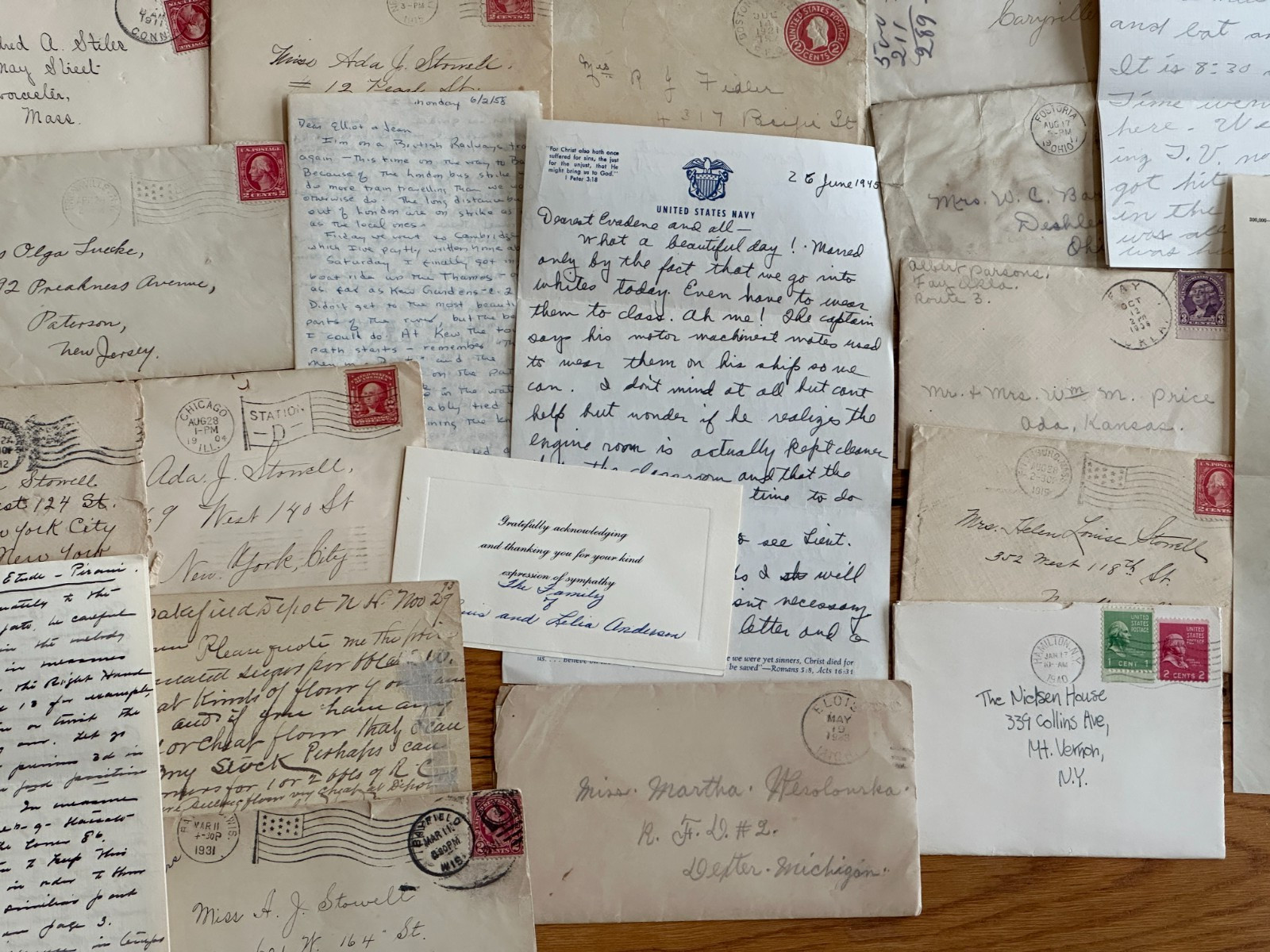 60 Pc. Mixed Correspondence Letter Lot 1885-1940s Vintage & Antique Old US Mail