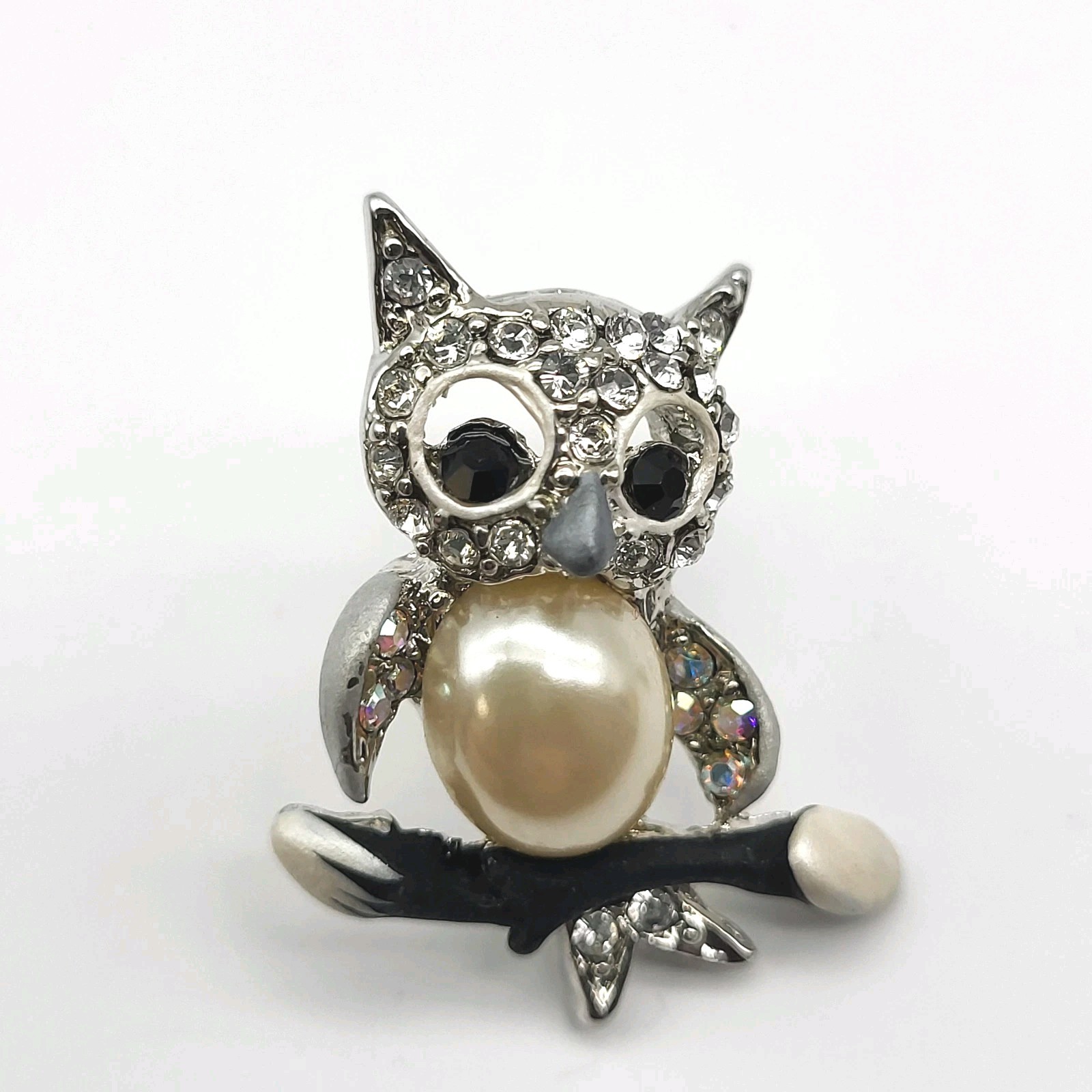 Fun Whimsical Owl Tie Tack lapel pin rhinestone bird Estate Jewelry