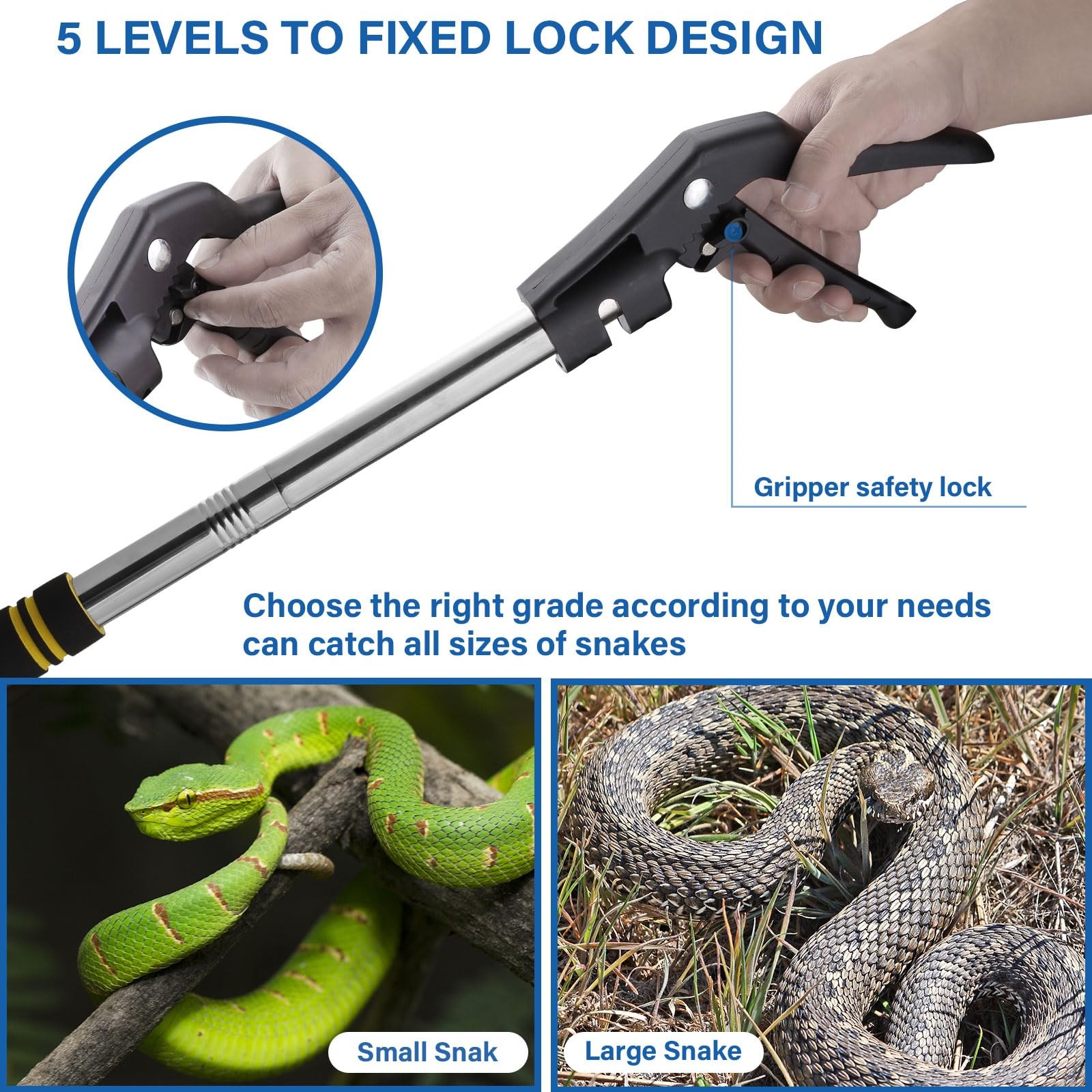 69" Snake Grabber Tool - Extra Long Stainless Steel Tongs for Rattlesnake Reptil