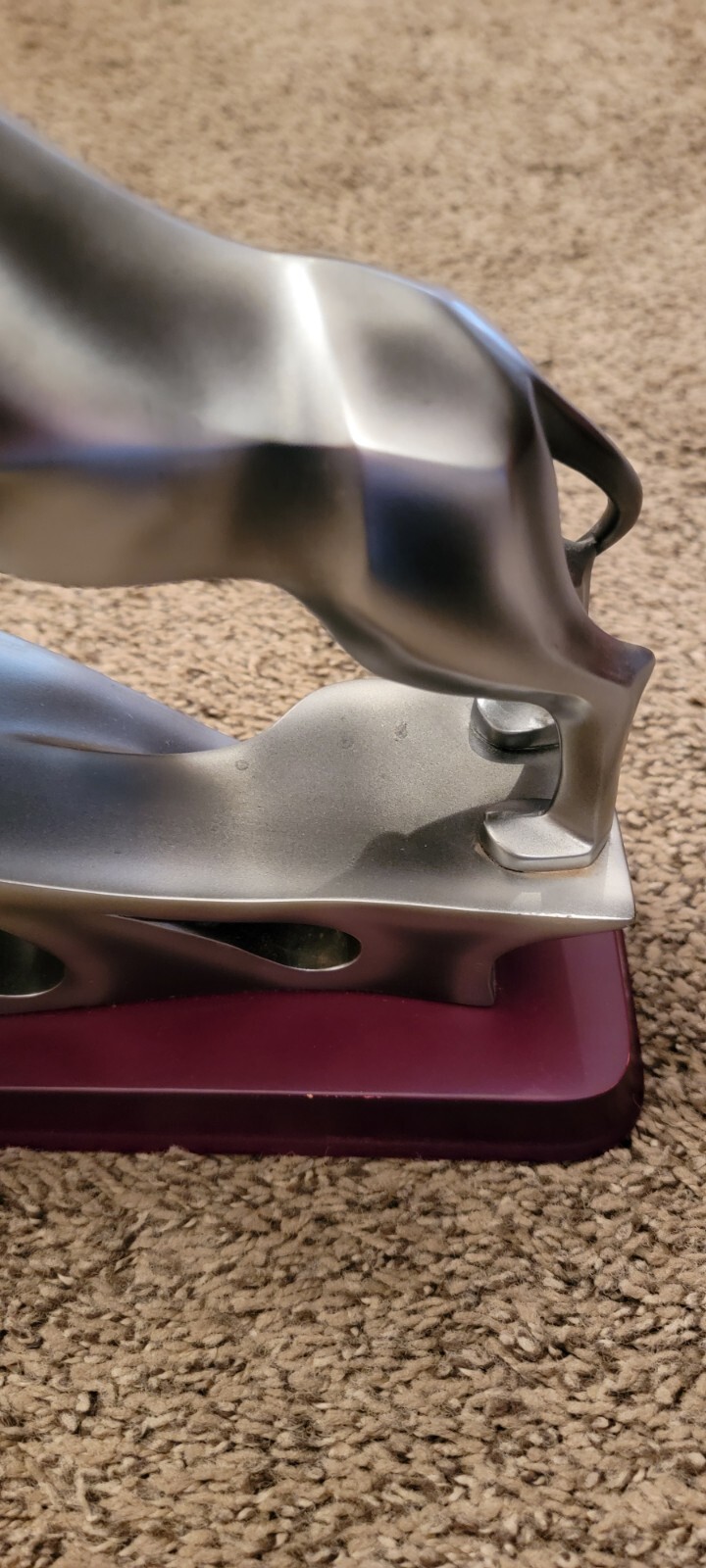 Herco Professional Lion Roaring Sculpture Silver Tone Wood Base