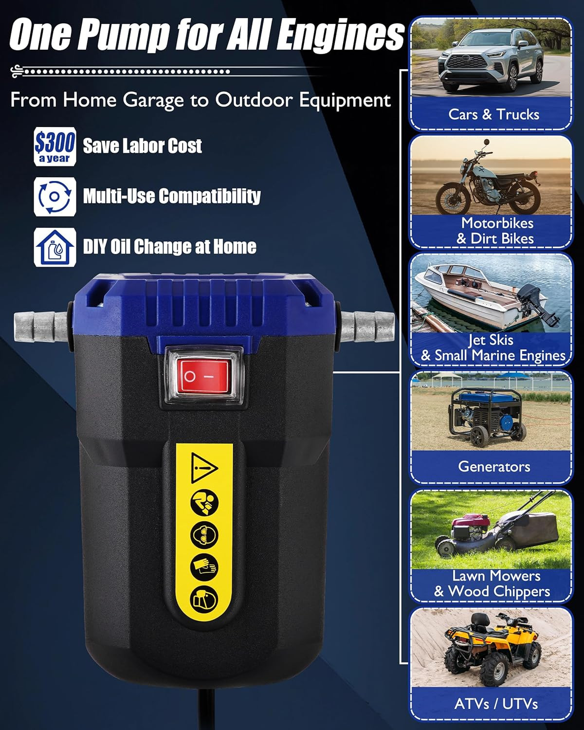 Oil Extractor Pump 12V, Electric Engine Oil Pump, Oil Transfer Pump W/ Overcurre