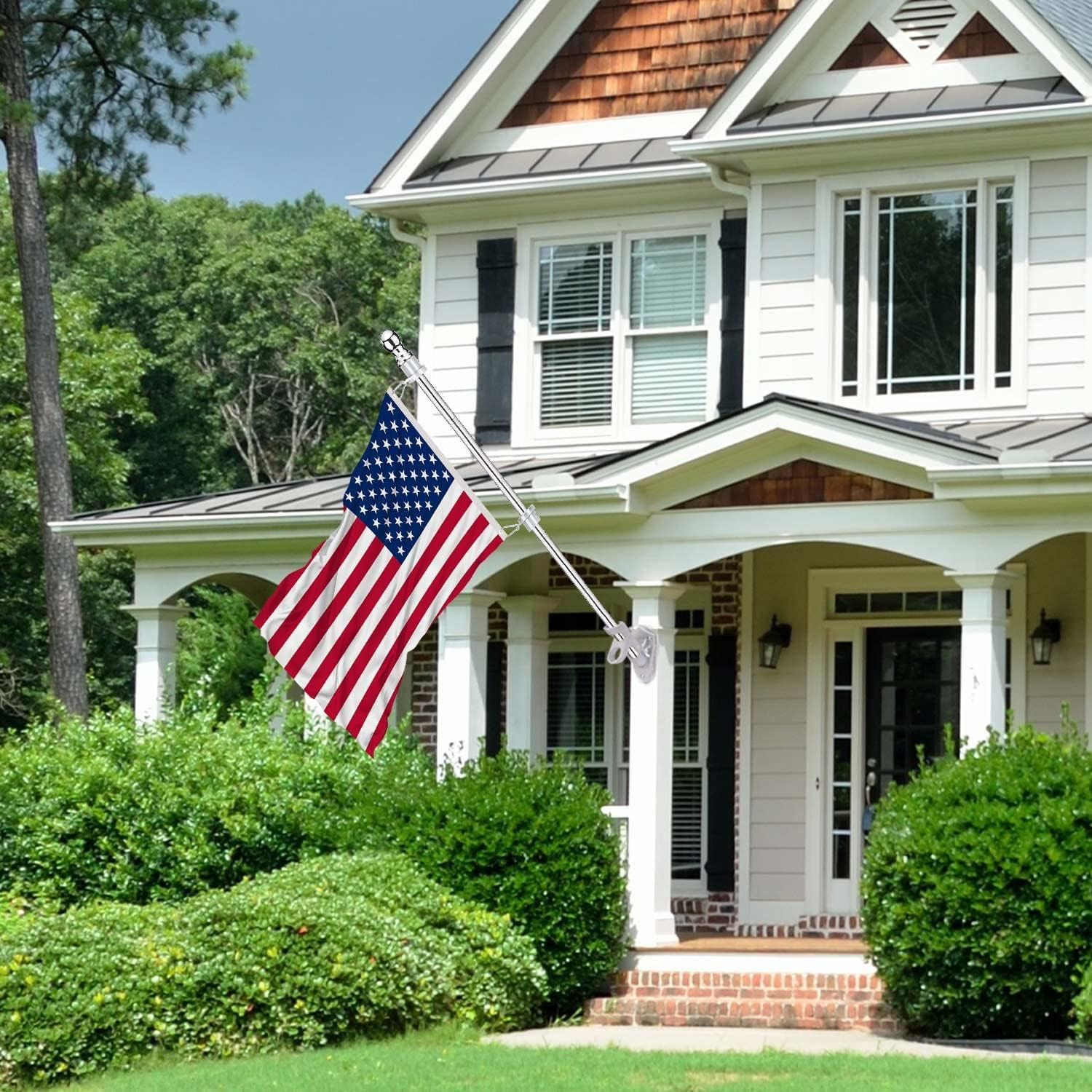 2 Pack Flag Poles for House, 6 FT Flag Pole Kit with 2 No-Tangle Aluminum Ring C