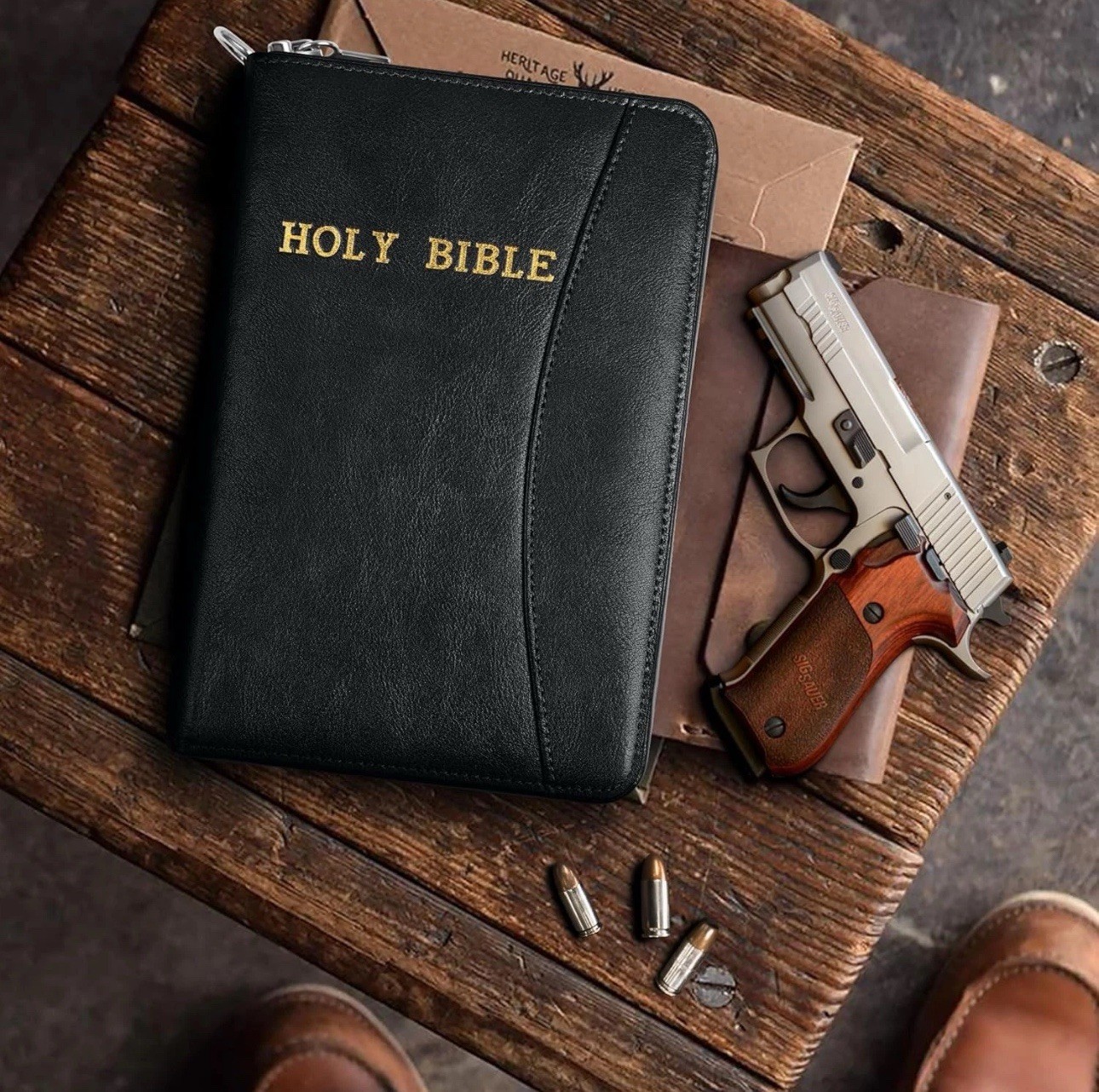 Holy Bible concealed carry gun pouch black leather pistol case