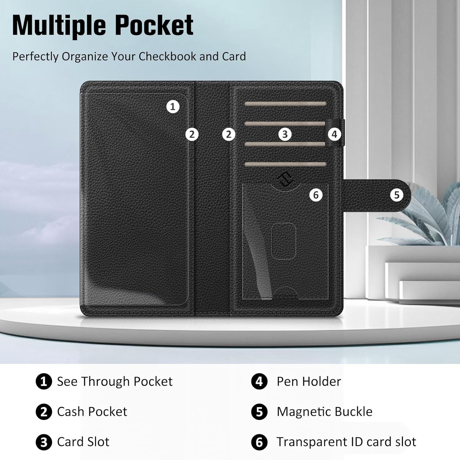 Checkbook Cover RFID Blocking Standard Register Duplicate Checks with Pen Holder