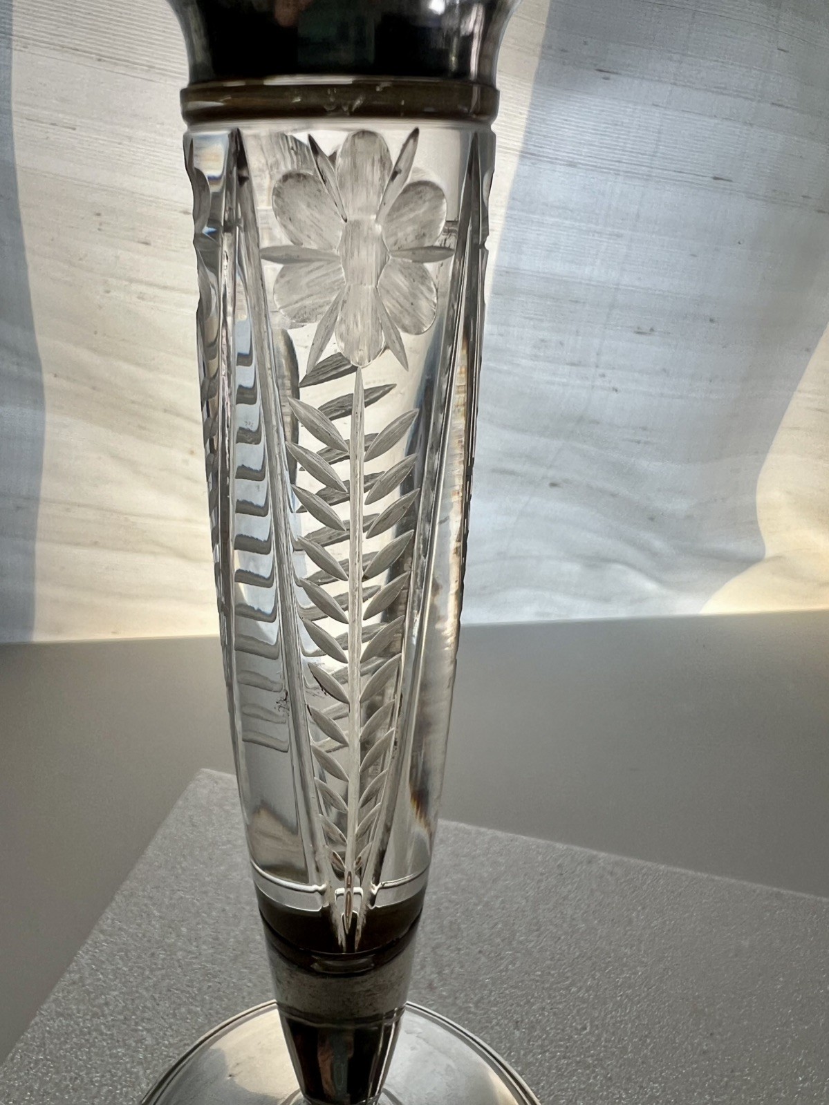 Antique Rare Hallmarked Sterling Silver Cement Filled Candlesticks Cut Glass