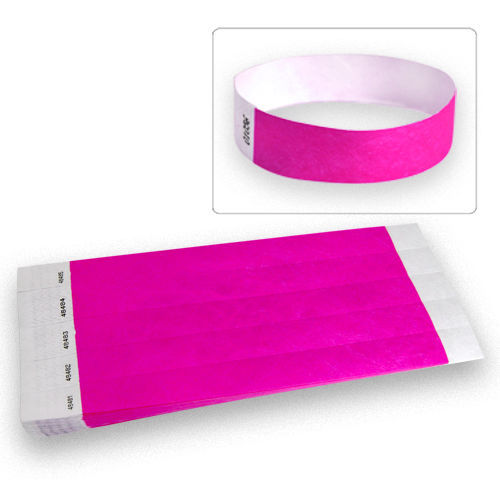 100 Count Wristbands for Events, Neon Pink Tyvek Material, Security Bracelets