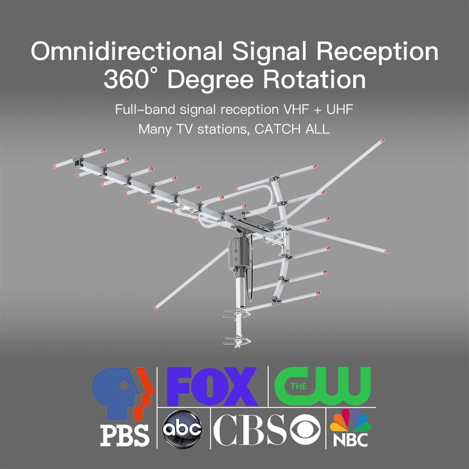 990 Miles Amplified Outdoor TV Antenna Motorized V/UHF HDTV 1080P 4K 360° Rotate
