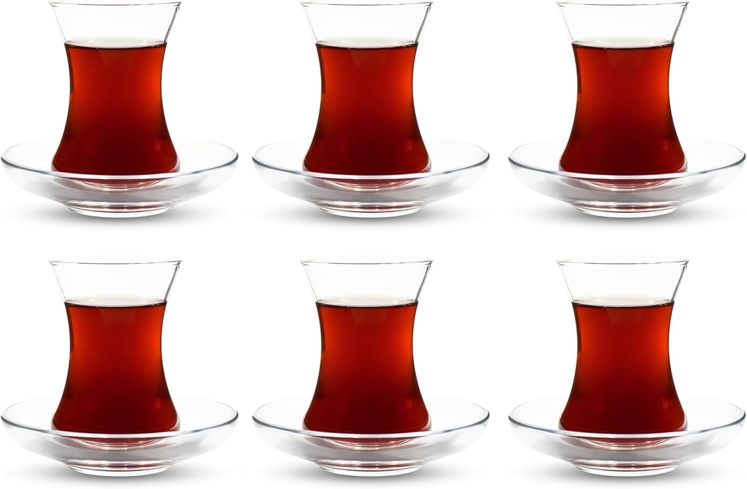 Turkish Tea Glass 12 pc Set Slim Waist Design Thick Sole