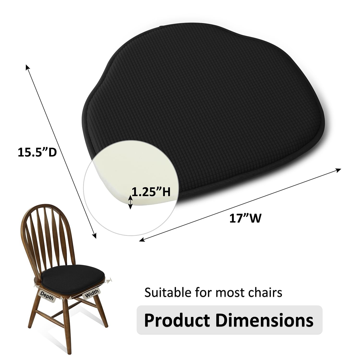 Shinnwa Windsor Chair Cushions 4 Pack, Non Slip 4 Count (Pack of 1), Black