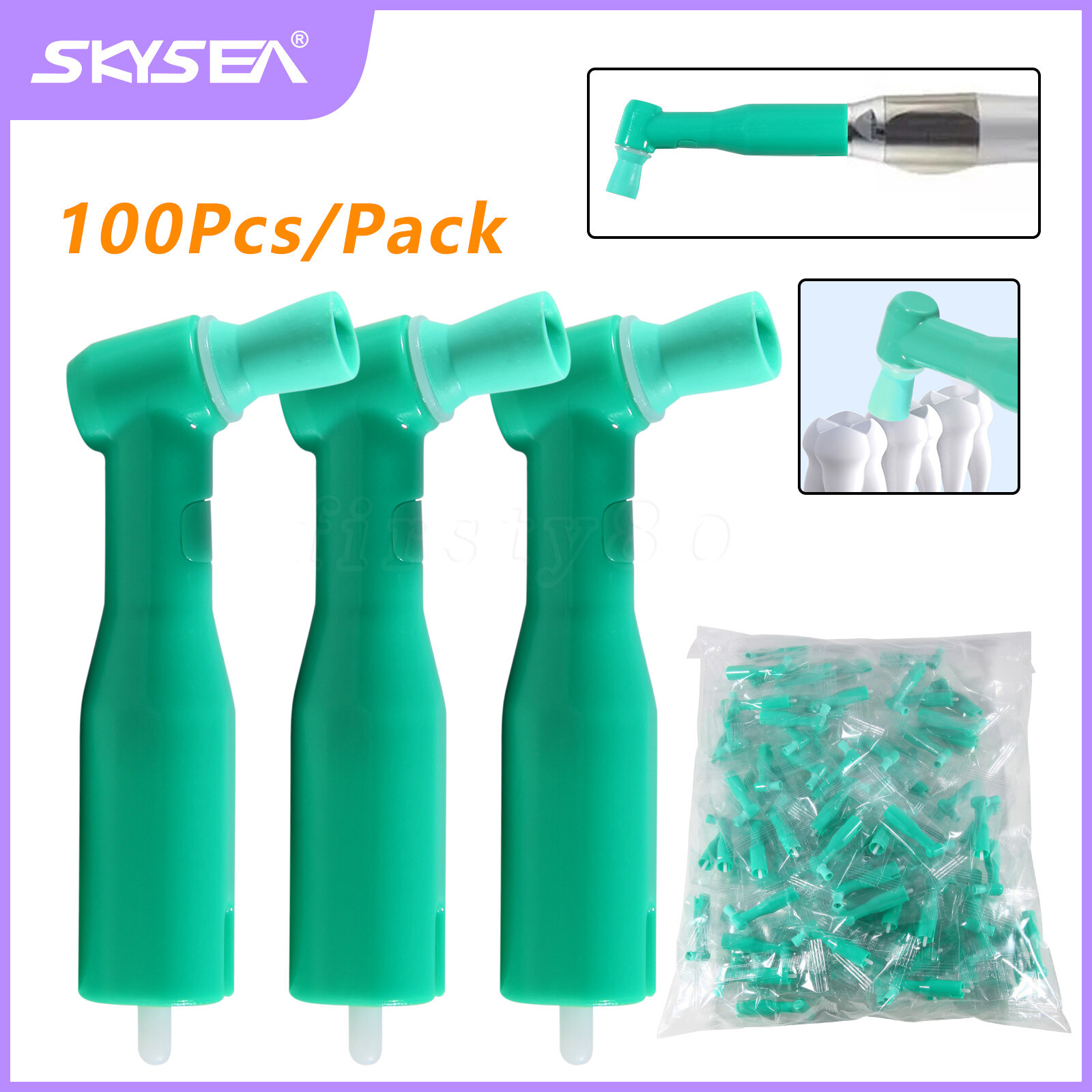 100 -500 Dental Disposable Prophy Angles Firm / Soft Cups Contra Angle 105°