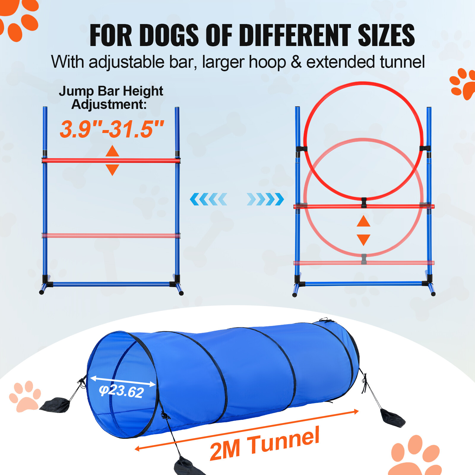 VEVOR Dog Agility Training Kit Obstacle Course Equipment Set Jump Tunnel Outdoor