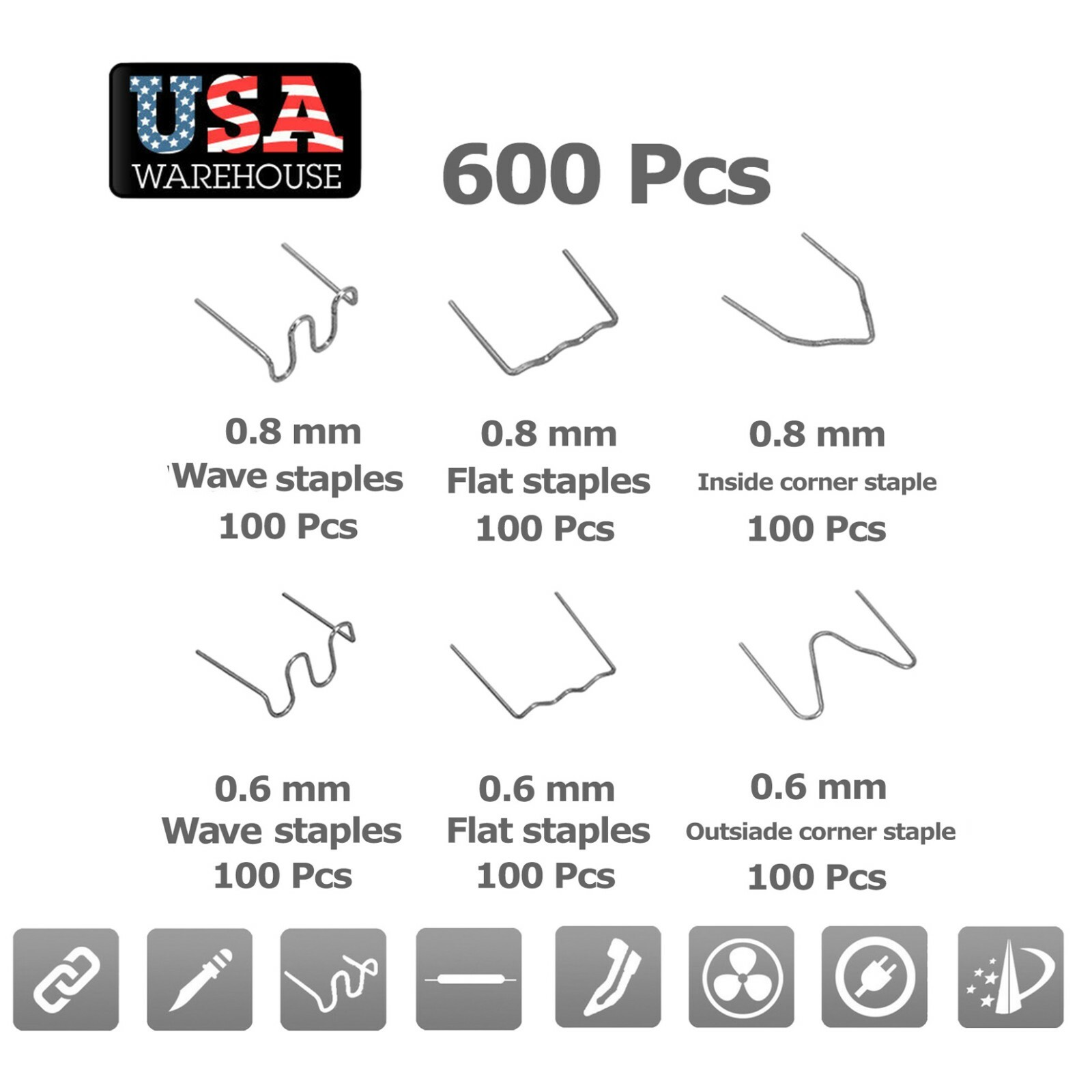 600X Hot Staples for Car Bumper Fender Welder Stapler Plastic Welding Repair Kit