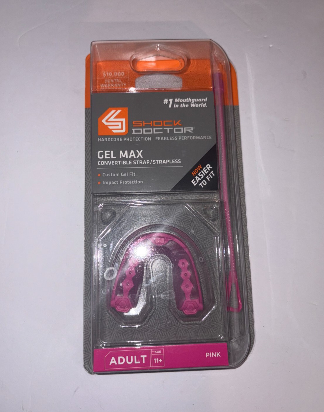 Shock Doctor Gel Max Strapped Mouthguard, Pink, Size Adult (Age 11+) Brand New!