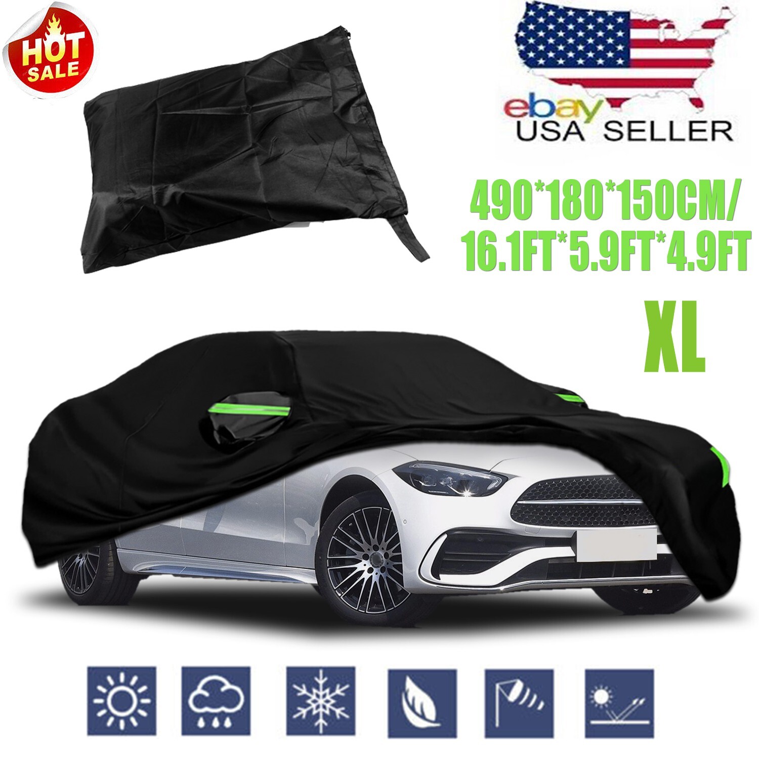 Full Car Cover For Mercedes-Benz UV Snow Dust Rain Resistant Protection Black