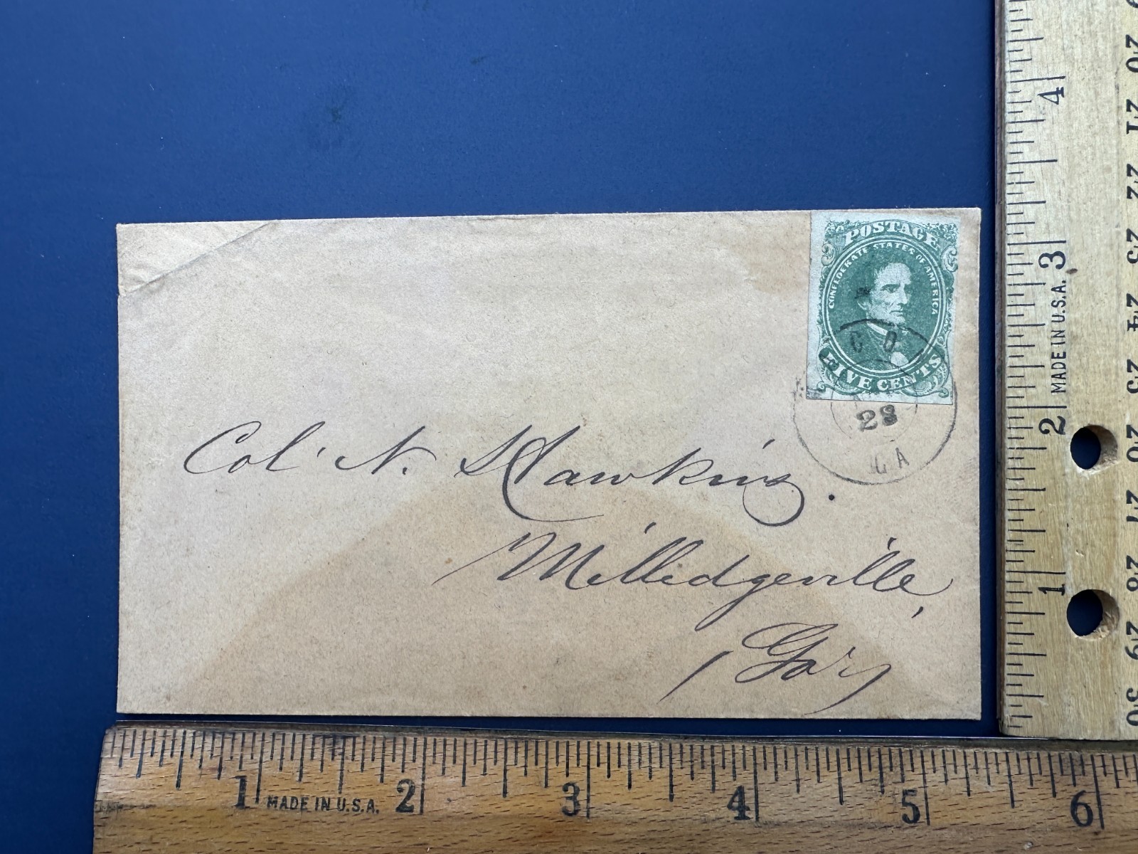 CSA #1 on Cover Macon, Ga cancel to Milledgeville, Ga Col Hawkins