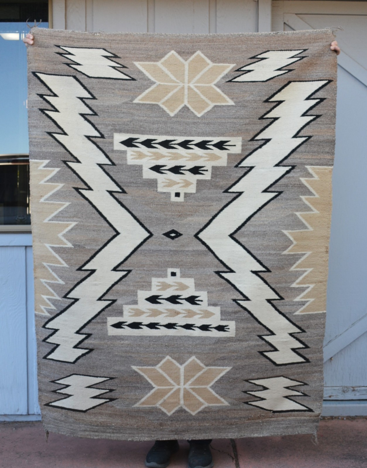 Early Two Gary Hills Lightning Storm Pattern Navajo Rug - Handspun - 65" x 49"