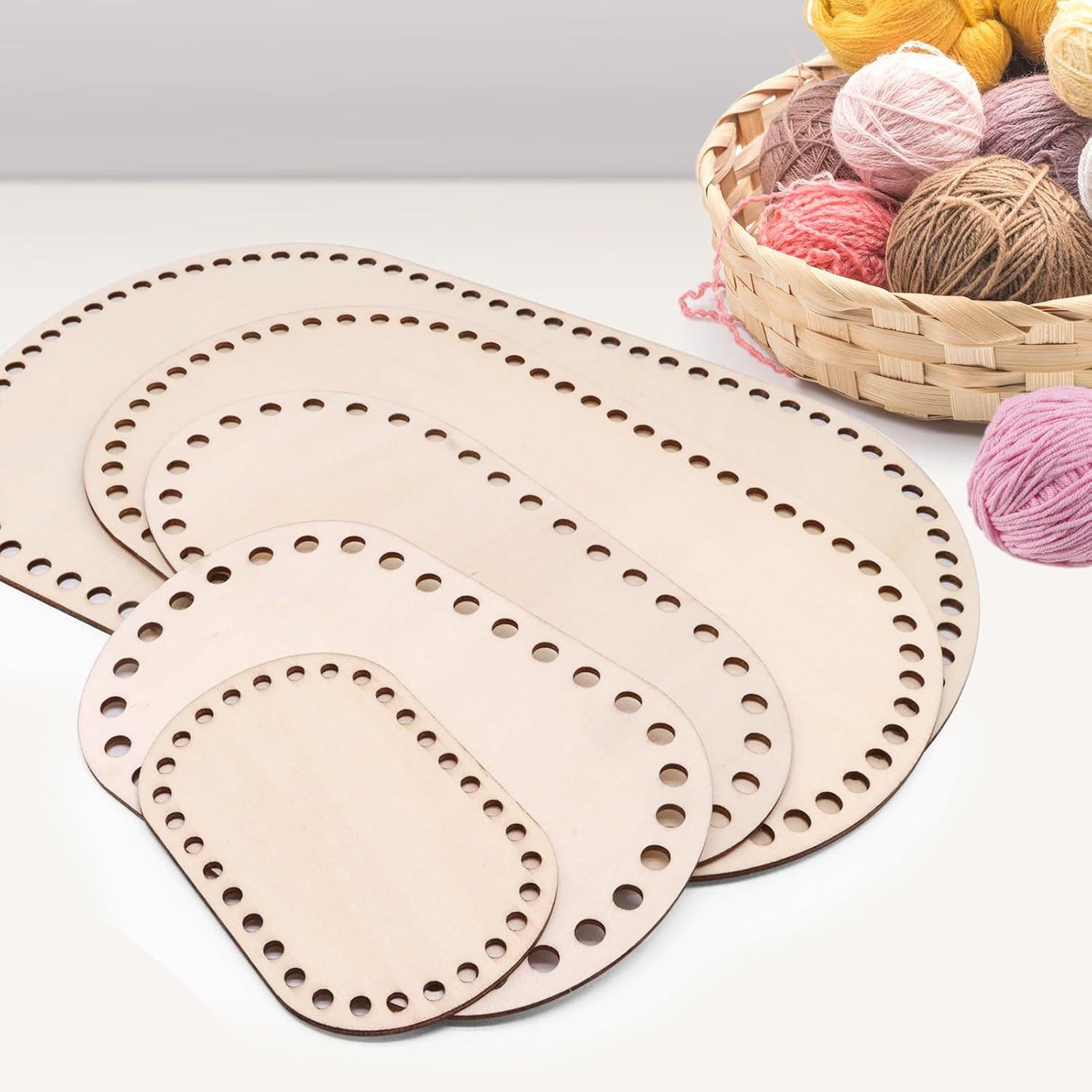 Wooden Basket Bottoms Set for Crochet, Unfinished Oval Bases, 5 Sizes