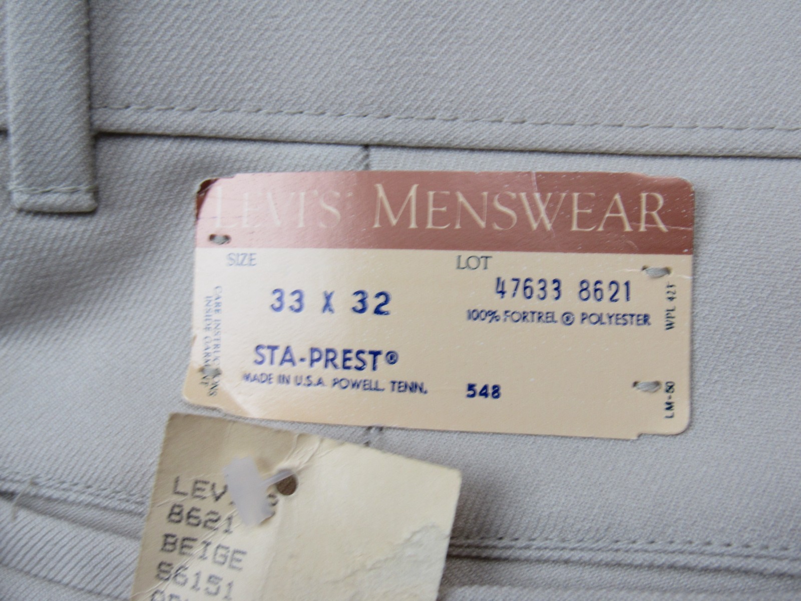 Vtg NOS Levi’s Menswear Action Slacks Sta Prest 33x32 Beige Pants 70s 80s NWT