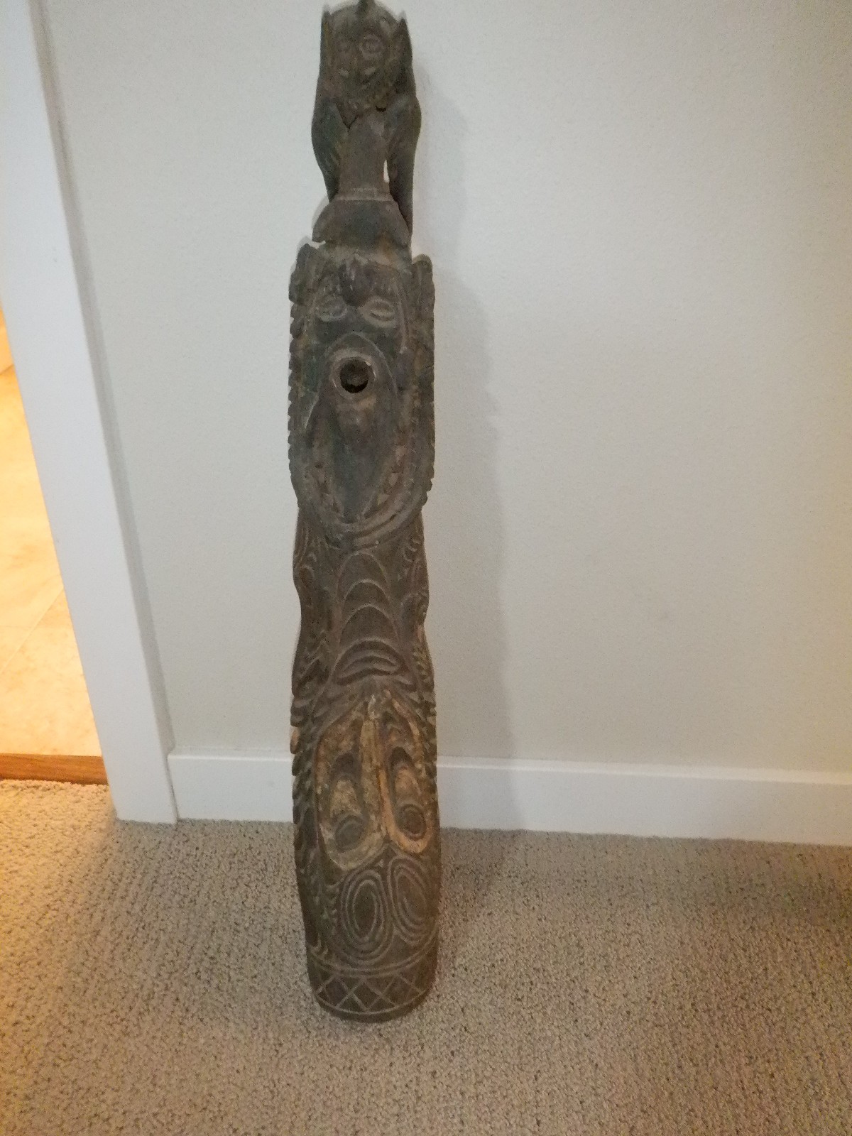 Moramba Village Papua New Guinea Wooden Crocodile Flute, 26" tall