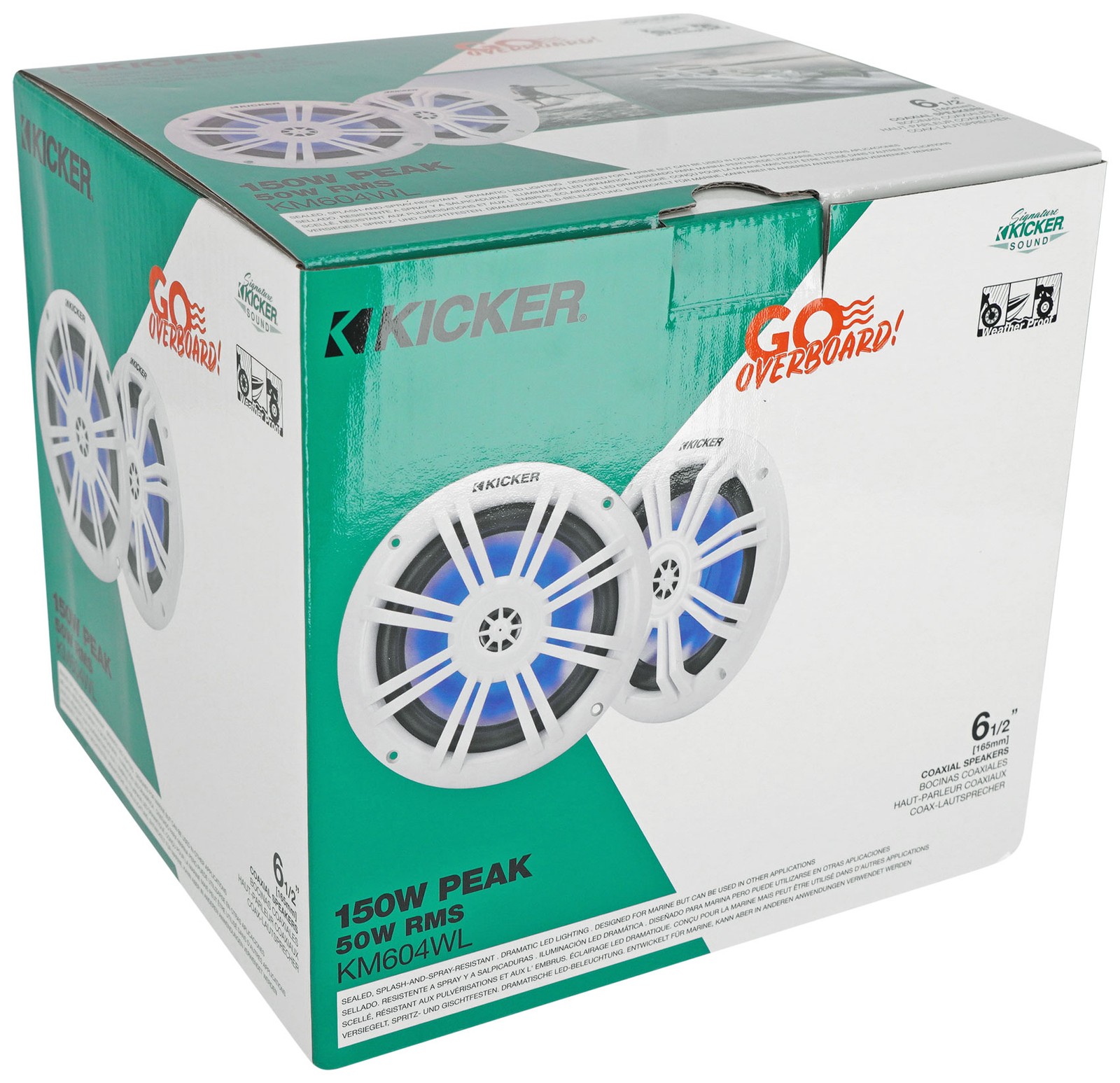 Kicker 51KM604WL KM60 6.5" Marine Speakers w/RGB LEDs, White, 4-Ohm Boat Stereo