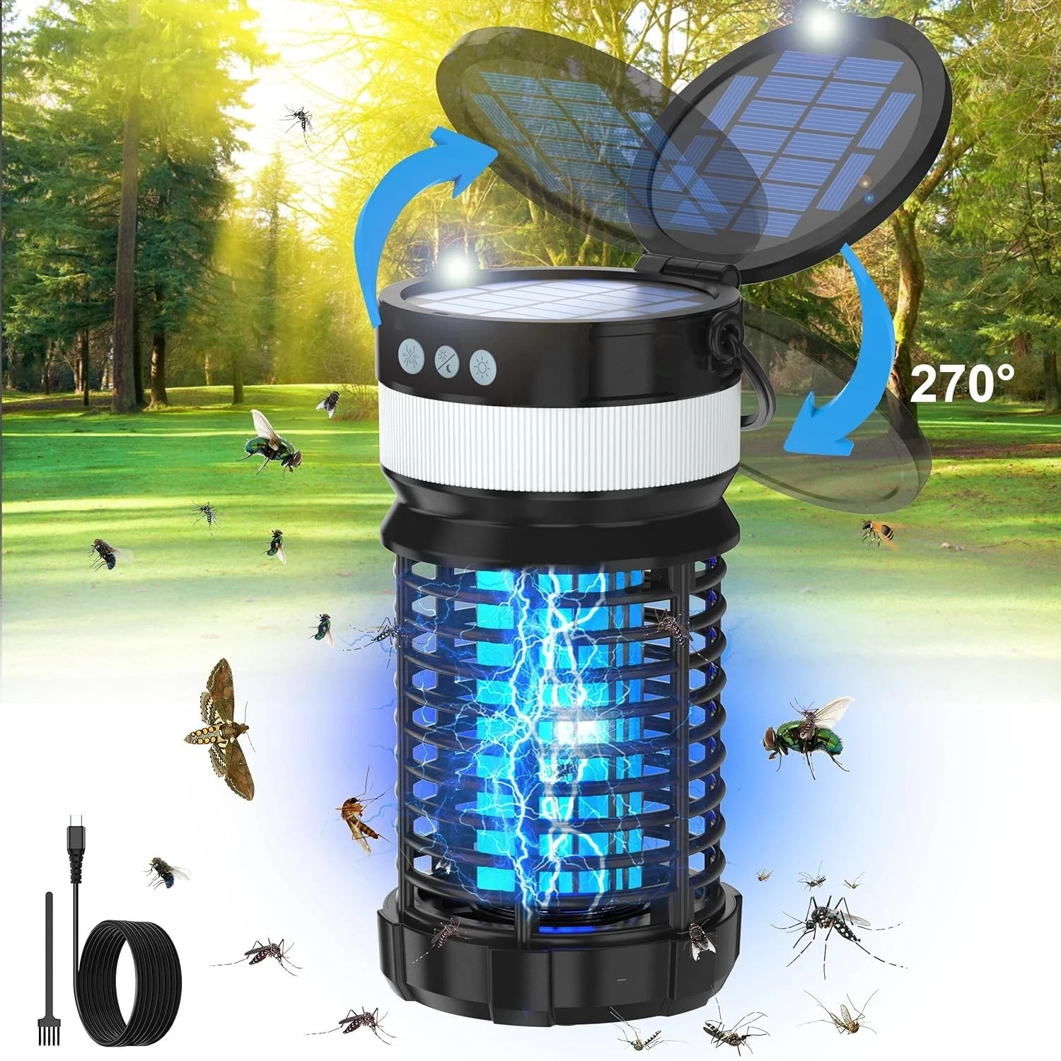 Bug Zapper Indoor Outdoor, Solar Waterproof Mosquito Lamp Fly Zapper Killer