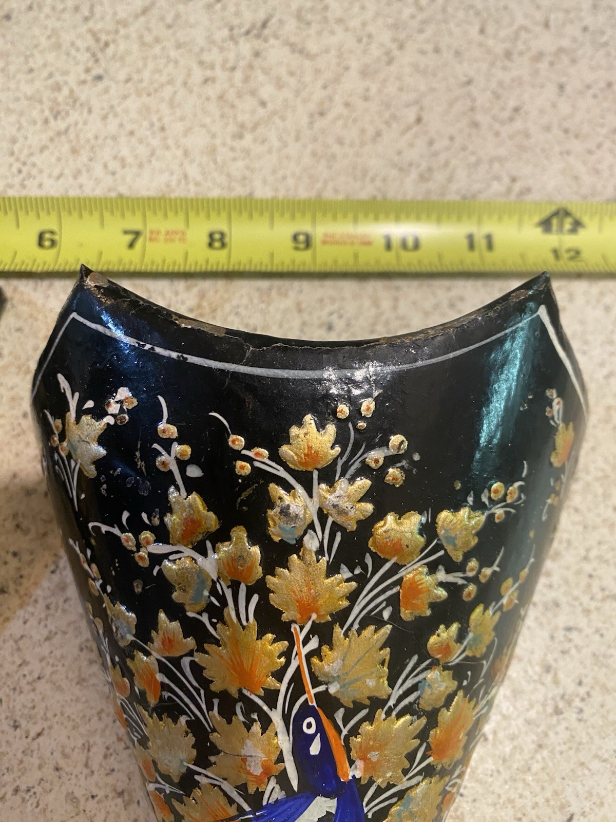 Set Of VINTAGE ASIAN CHINOESERIE BLACK LACQUER WALL POCKETS Orange Florals Birds