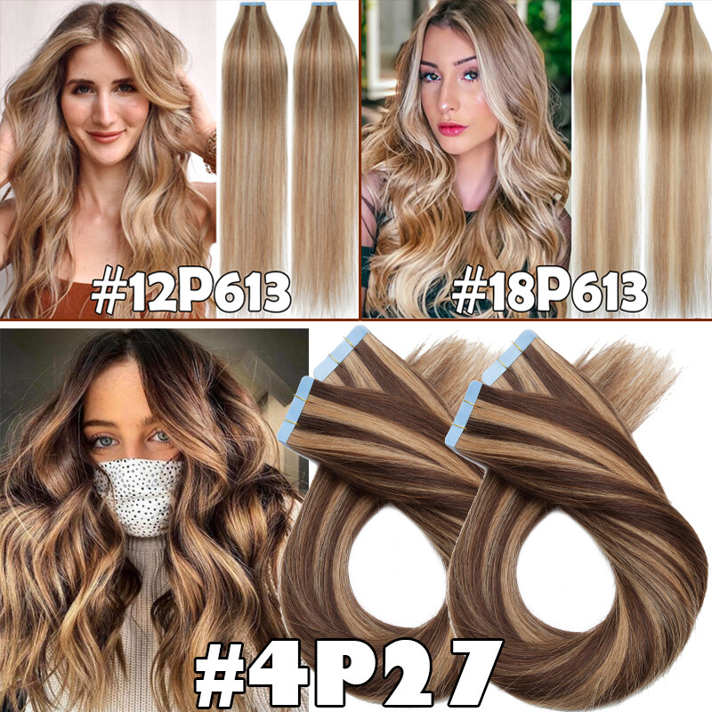 60PCS Tape-In Russian Remy Thick Human Hair Extensions Skin Weft Straight 150g F
