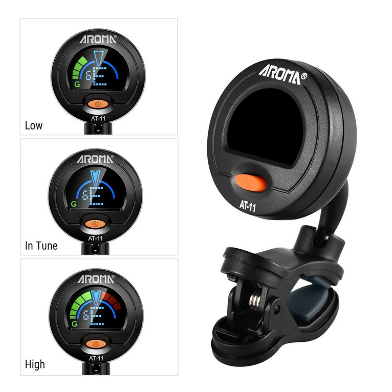 Aroma AT-11 Color Clip On Tuner Chromatic for guitar bass violin ukulele banjo