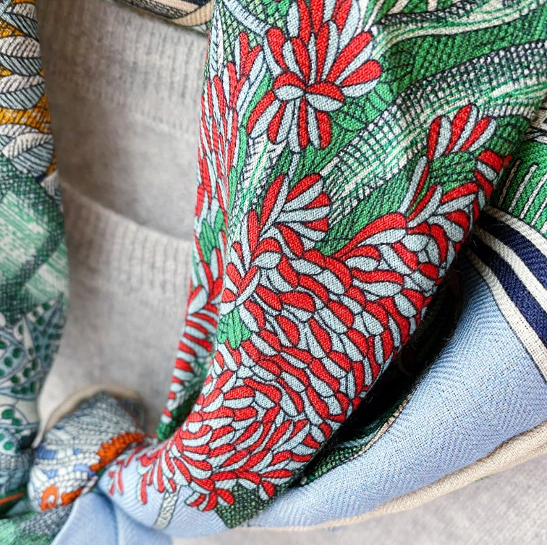 70% Cashmere 30% Silk Scarf 27 Inch Double Sided Botanical Print Wrap