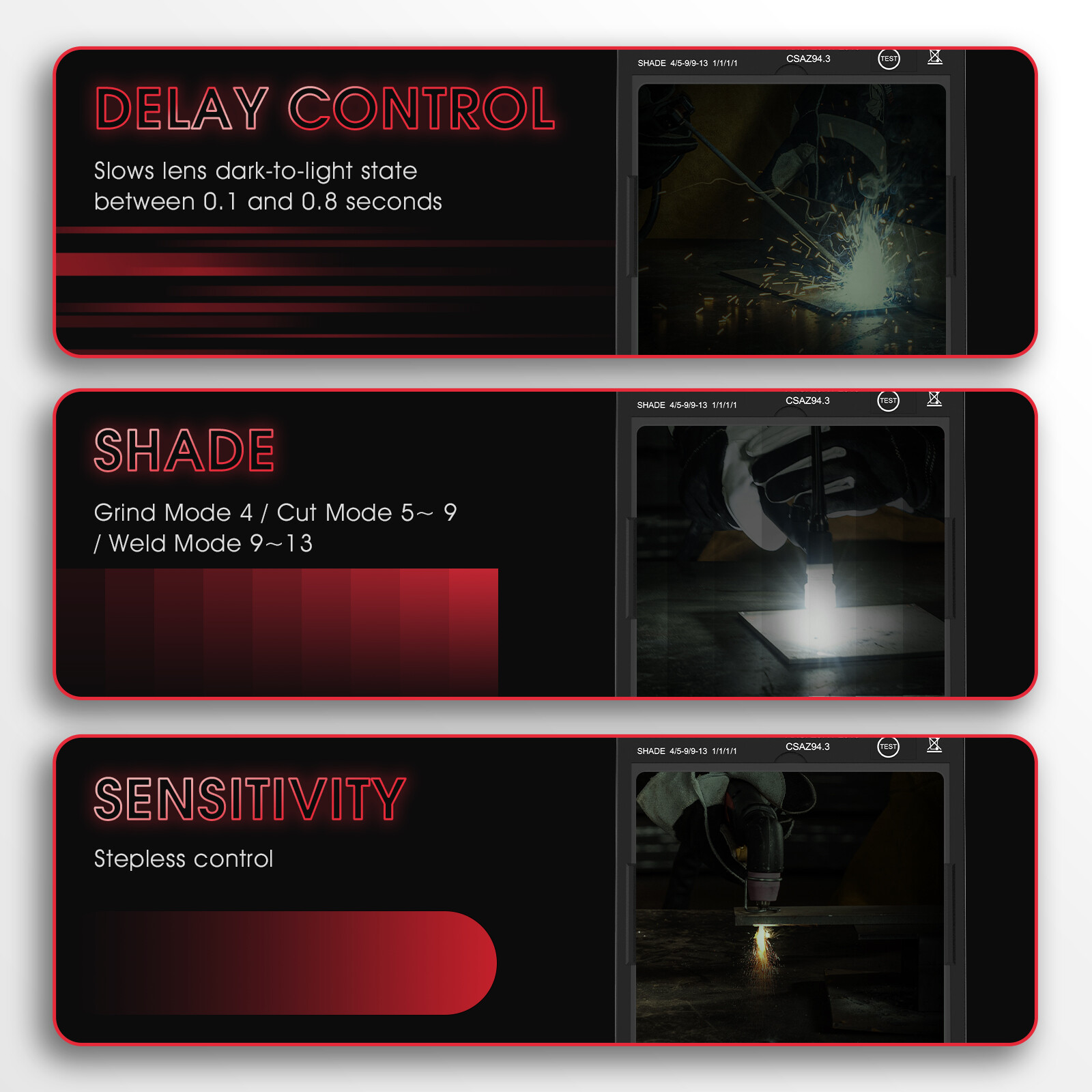 Large Viewing Screen True Color Auto Darkening Welding Helmet, 4 Arc Sensor