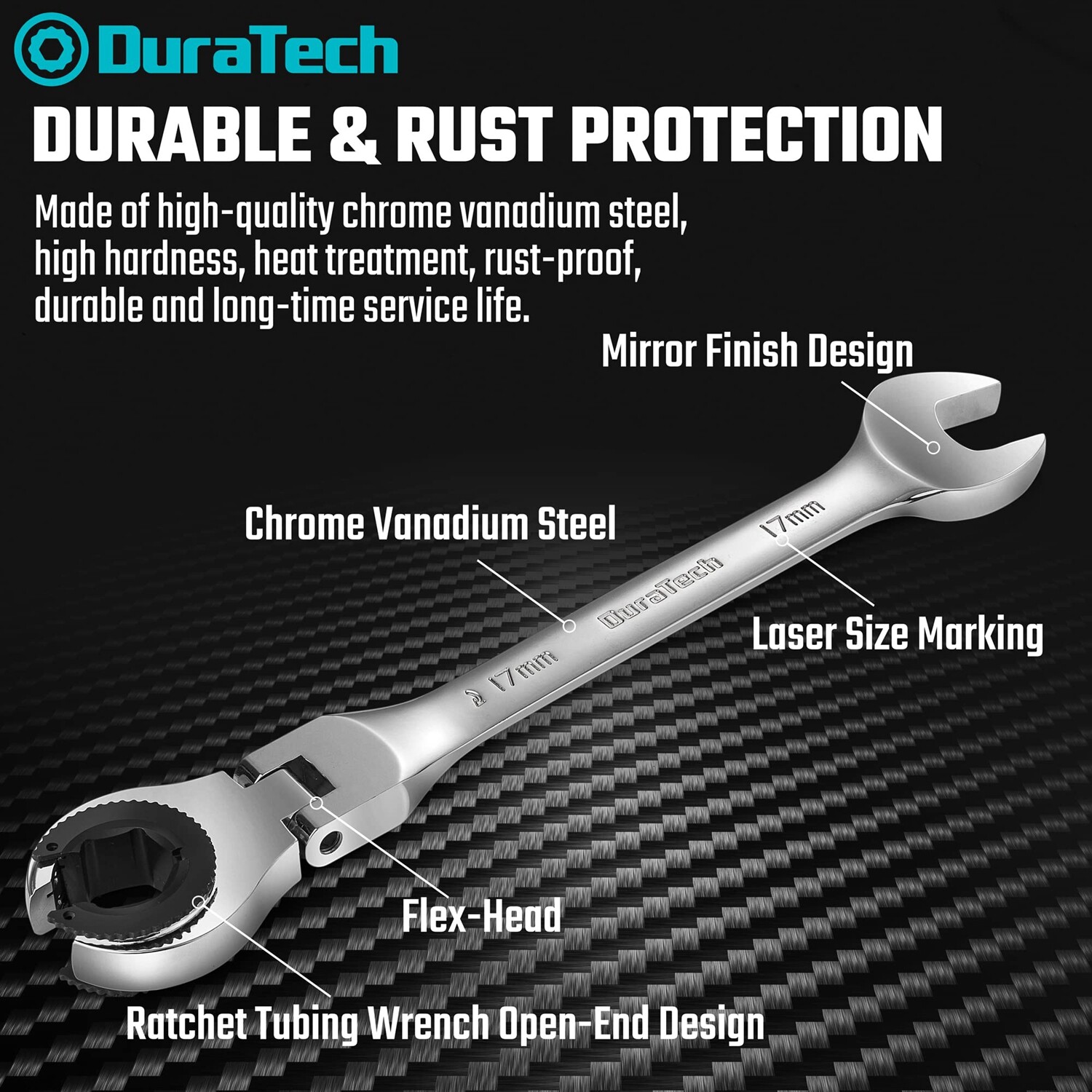 DURATECH 6-Pieces Open Flex-head Ratcheting Wrench Set 10-17mm Tubing Wrench Set