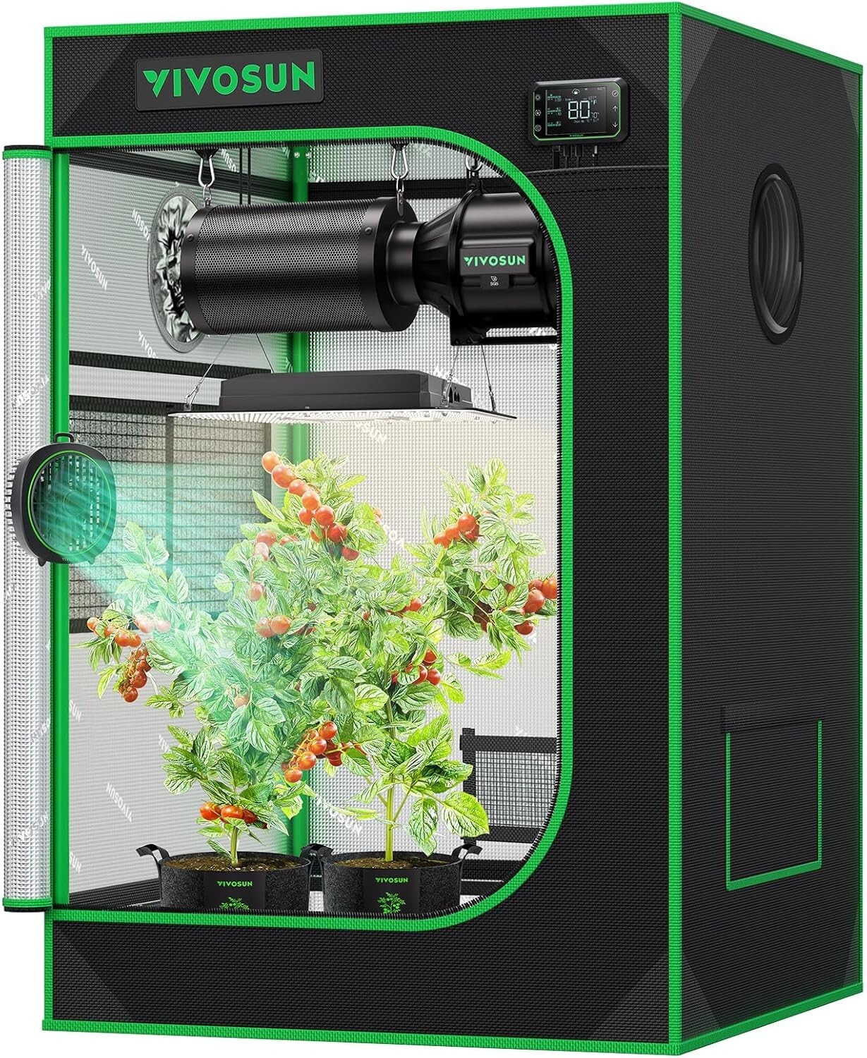 VIVOSUN S223 Smart Grow Tent Kit w/ 100W LED Grow Light T4 Inline Fan Kit E42A