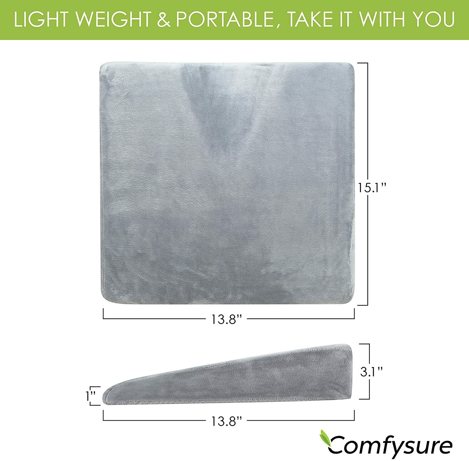 COMFYSURE Car Seat Wedge Pillow – Memory Foam Firm Cushion - Orthopedic