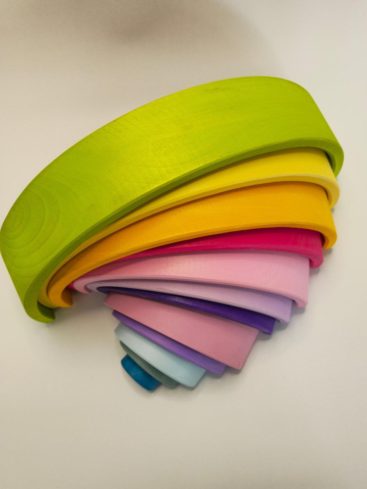 Wooden Rainbow Stacker Grimms Style: 12-Piece Pastel Montessori Toy