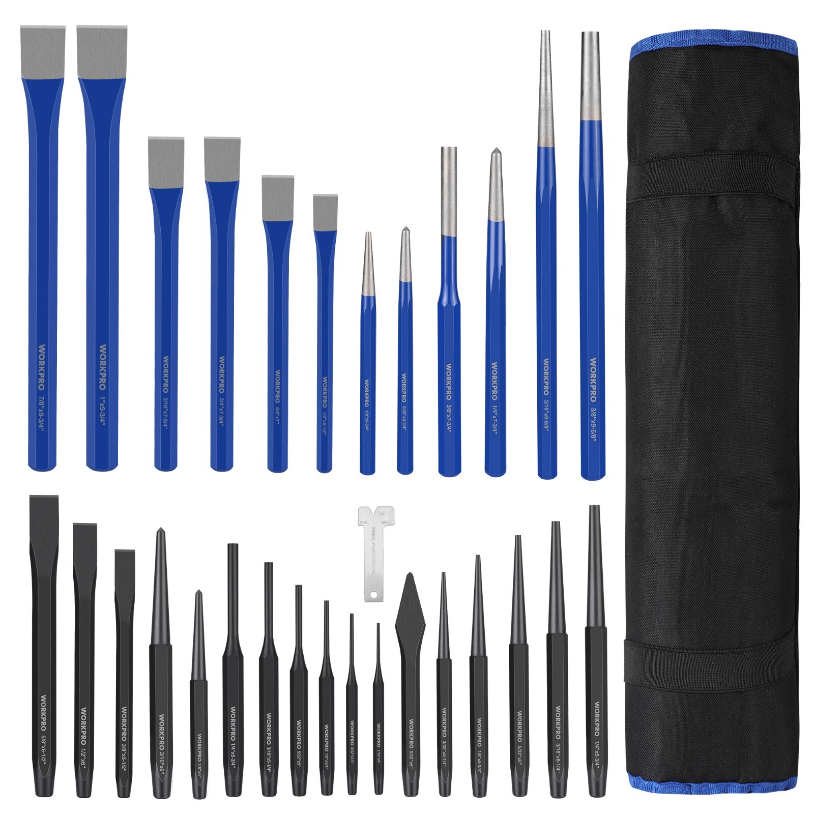 WORKPRO 30 PCS Heavy Duty Punch and Chisel Set with Roll Pouch, Cold Chisels NEW