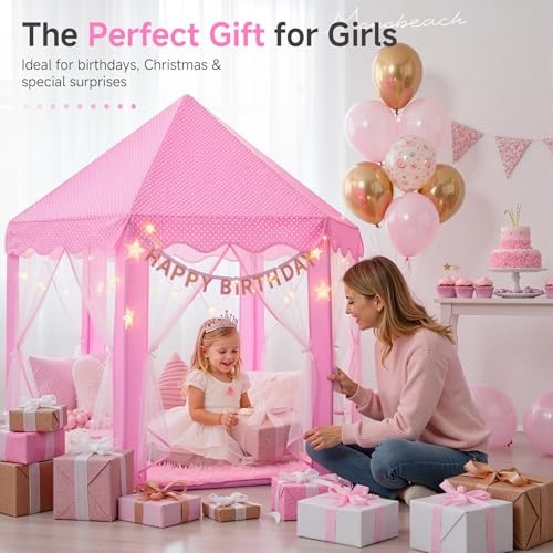 Princess Tent Girls Large Playhouse Kids Castle 02 Pink Tent with Play Mat