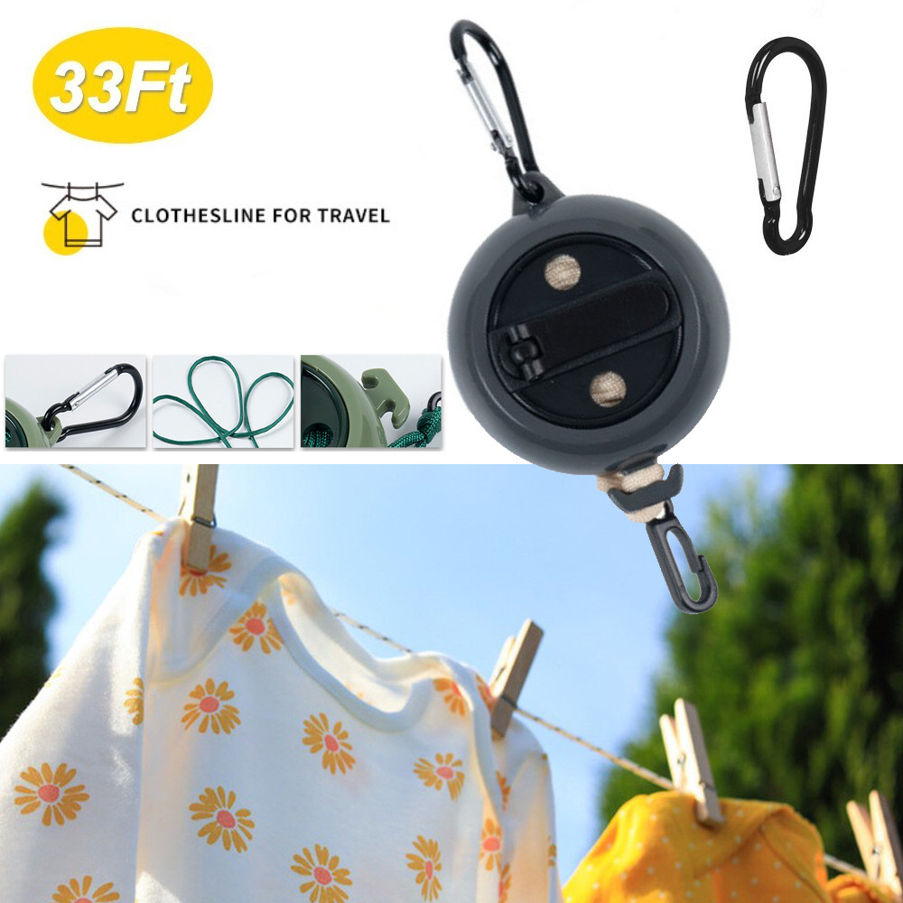 Adjustable 33ft Rope String Retractable Clothes Reel Line Portable Hanging Dryer