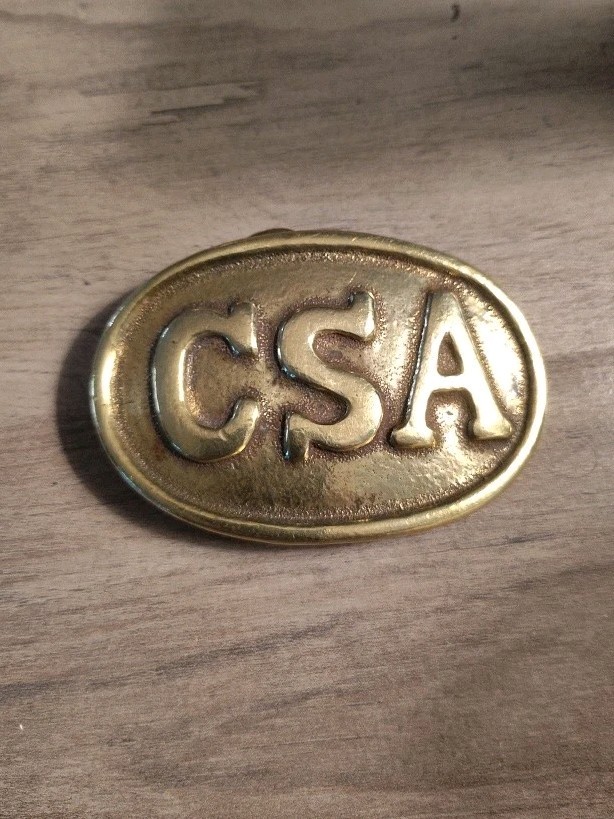 Vintage CSA Confederate States America Solid Brass Belt Buckle, 3"
